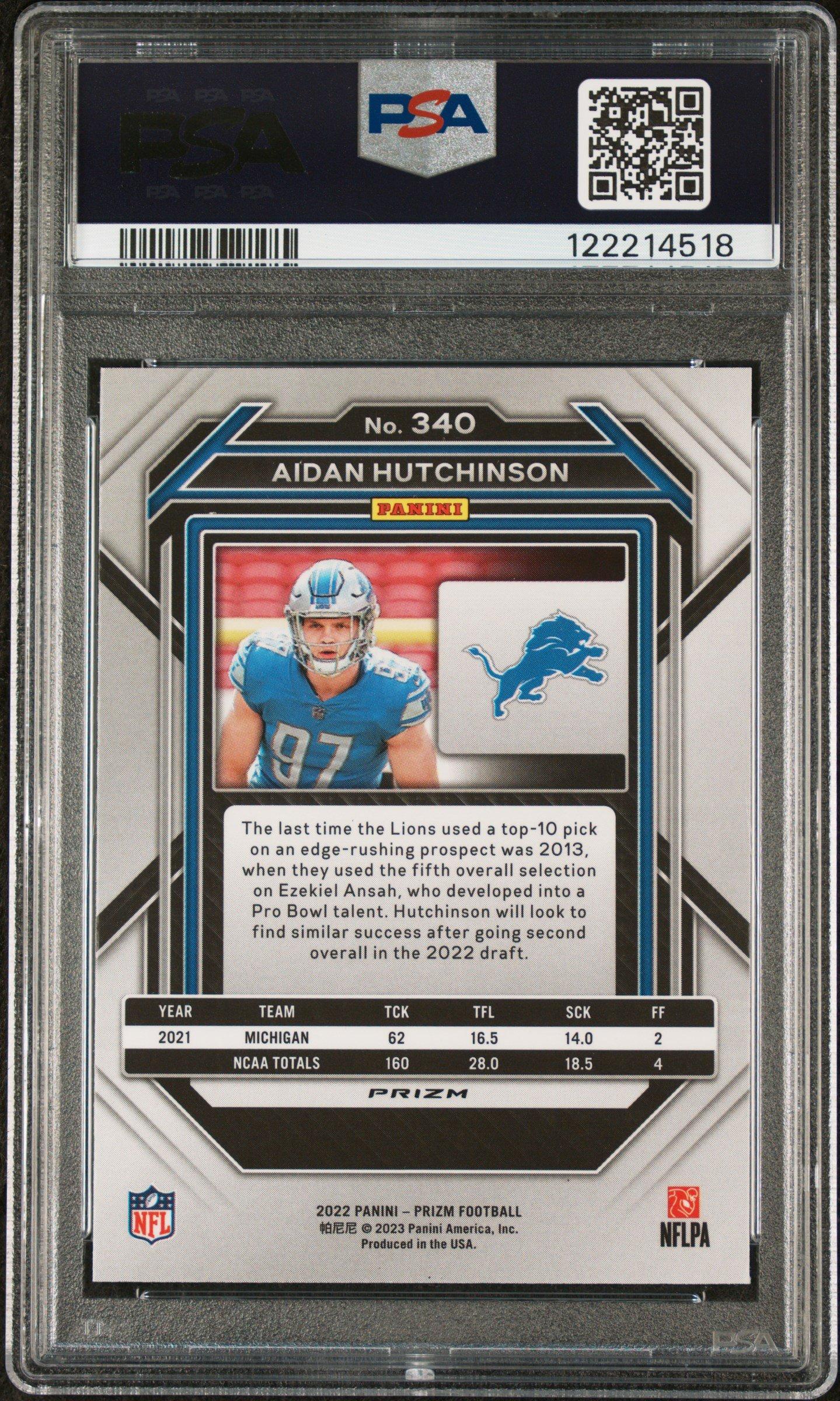 2022 Panini Prizm 340 Aidan Hutchinson Red/white/blue PSA 10