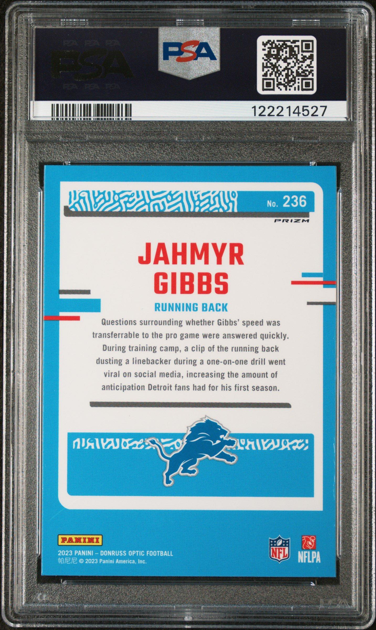 2023 Panini Donruss Optic 236 Jahmyr Gibbs Holo PSA 9