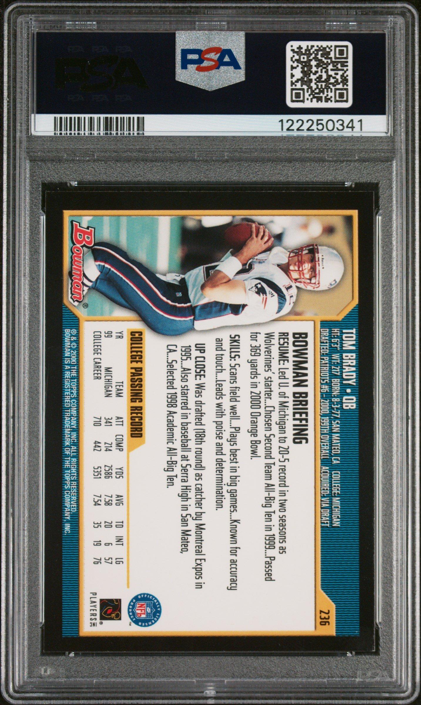 2000 Bowman 236 Tom Brady PSA 8