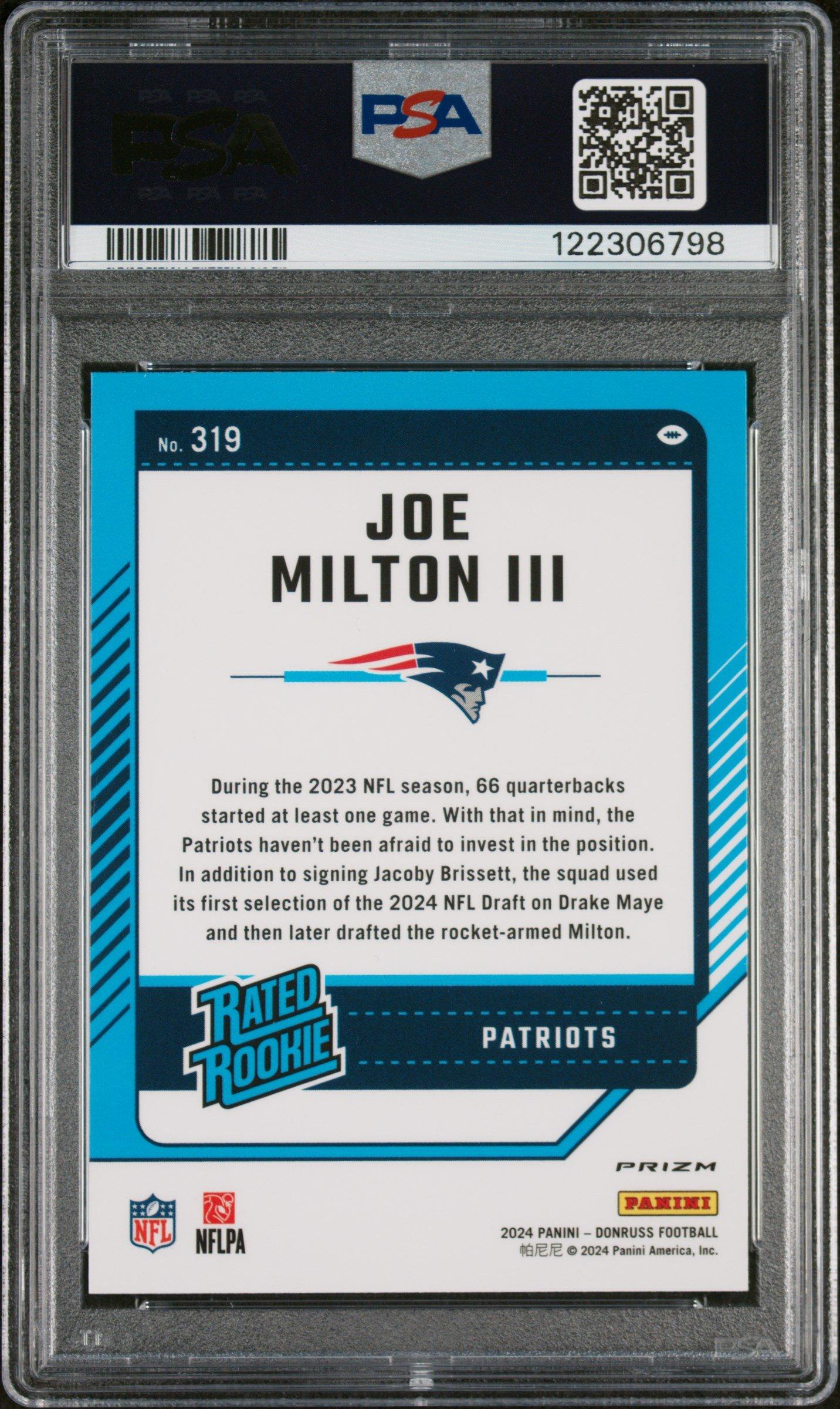 2024 Panini Donruss 319 Joe Milton Iii Optic Preview-blue Scope PSA 10