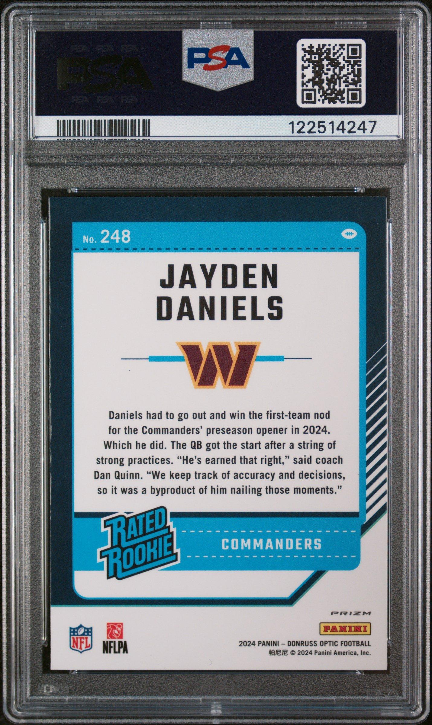 2024 Panini Donruss Optic 248 Jayden Daniels Green Hyper PSA 9