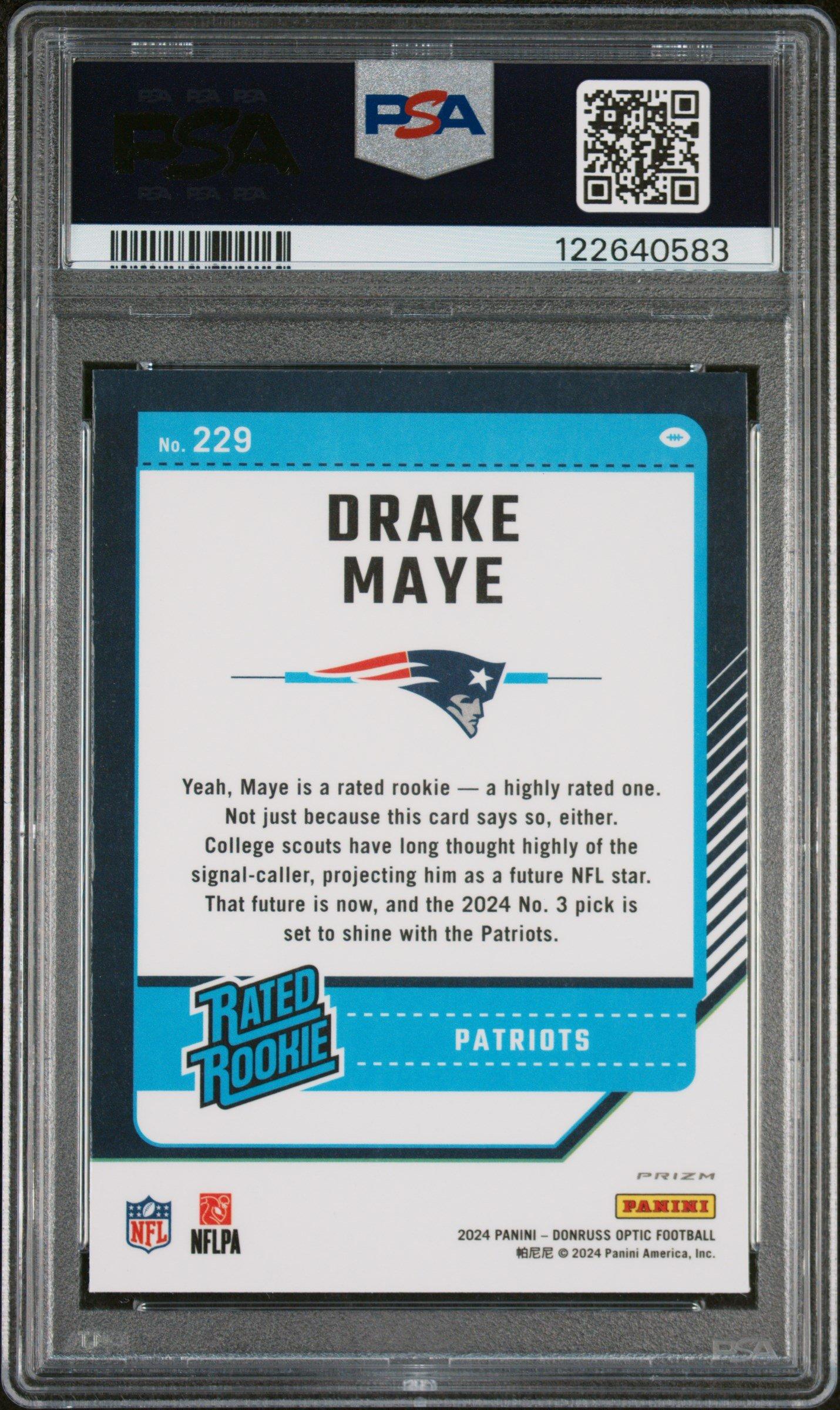 2024 Panini Donruss Optic 229 Drake Maye Blue Glitter PSA 9