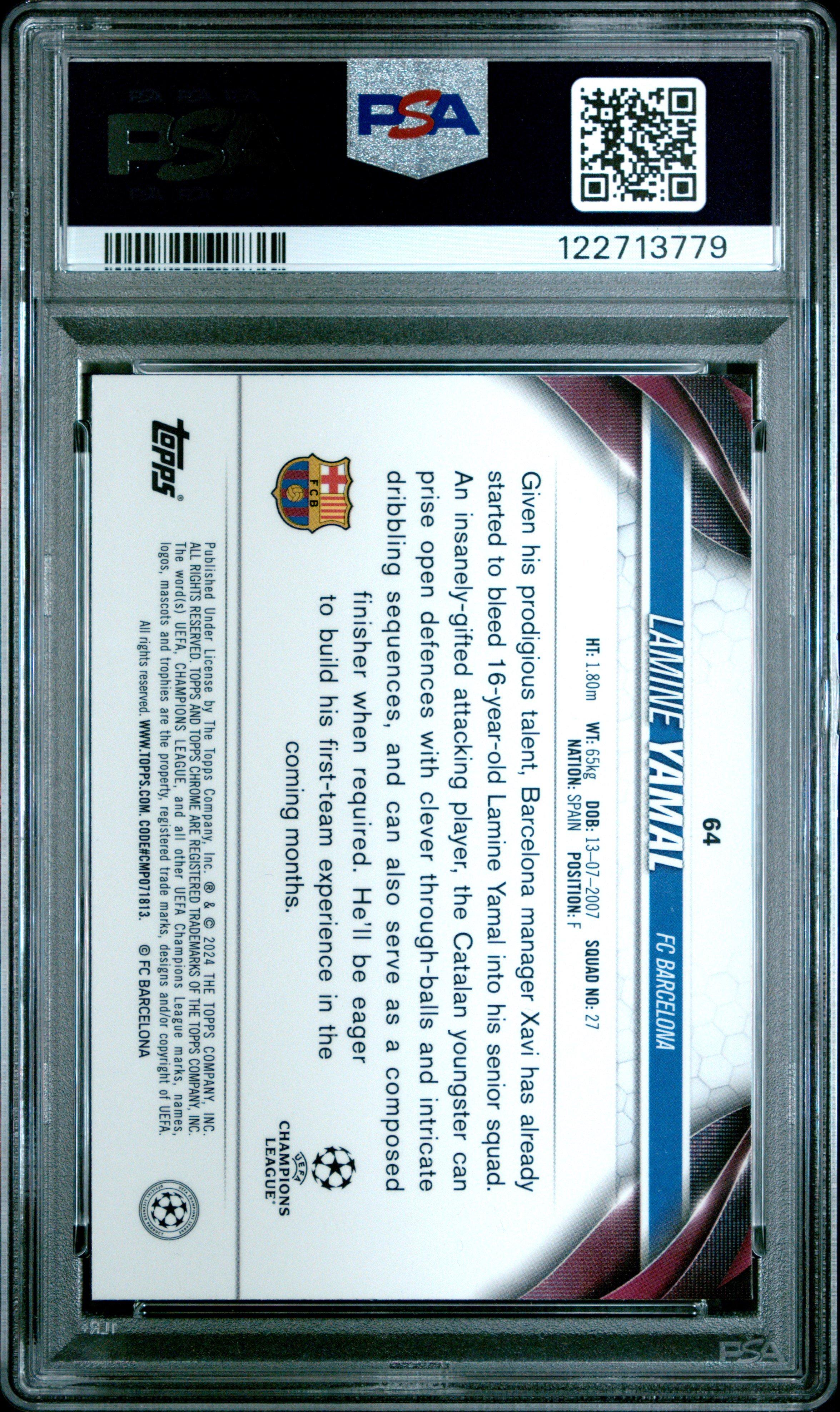 2023-24 Topps Chrome Uefa Club Competitions 64 Lamine Yamal PSA