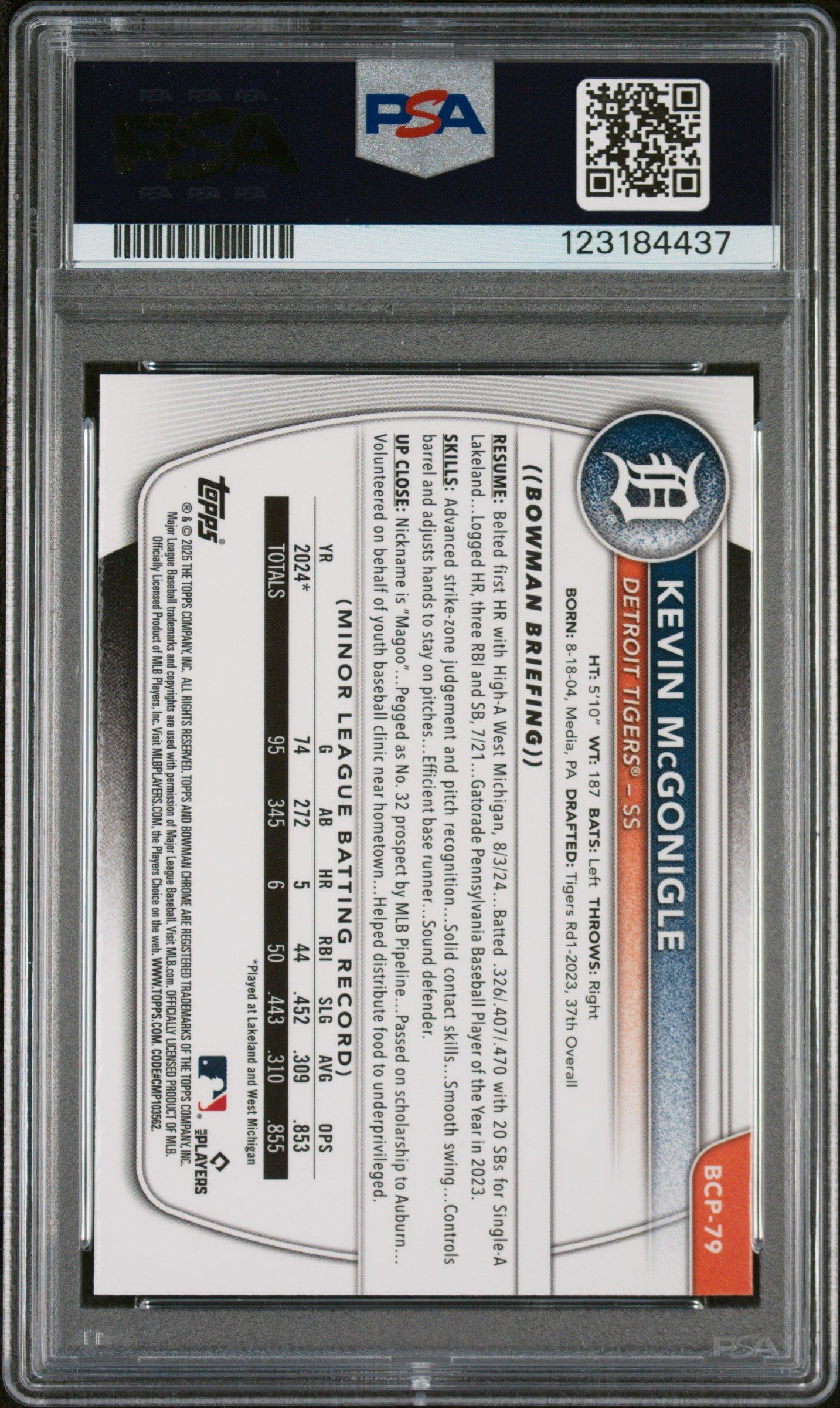 2025 Bowman Mega Box Chrome Prospects 79 Kevin Mcgonigle PSA 10