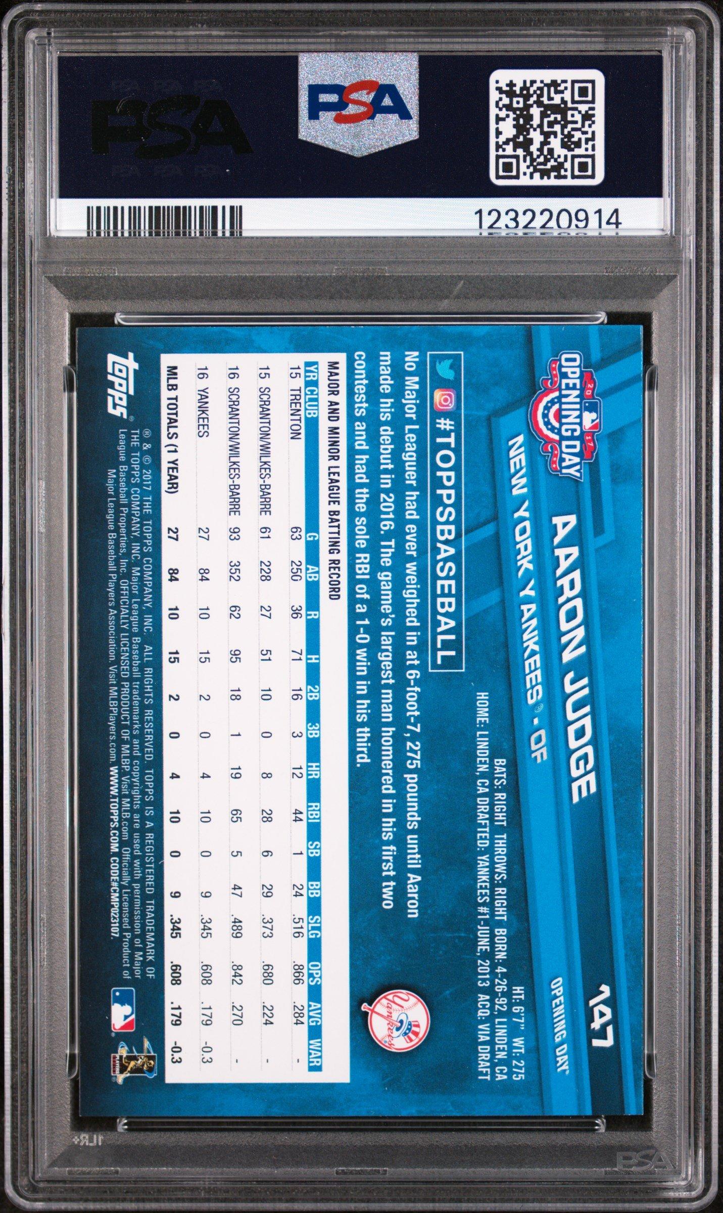 2017 Topps Opening Day 147 Aaron Judge Fielding PSA 9