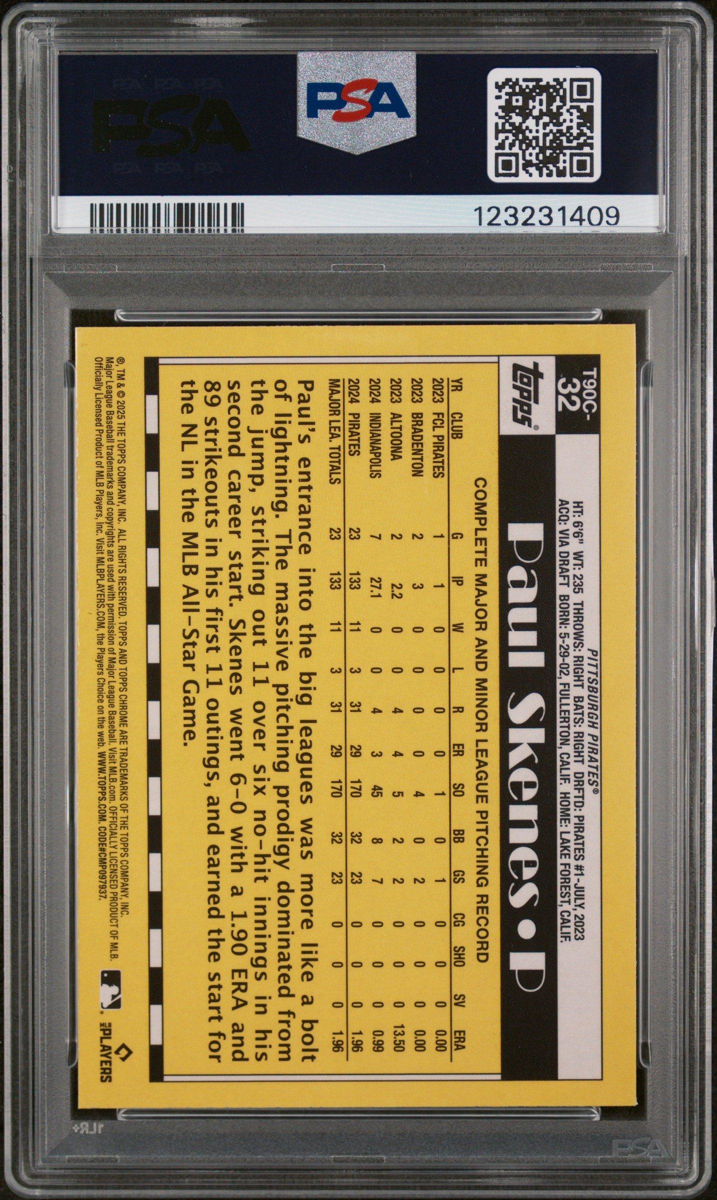 2025 Topps Silver Pack 1990 Chrome Promo 32 Paul Skenes PSA 9