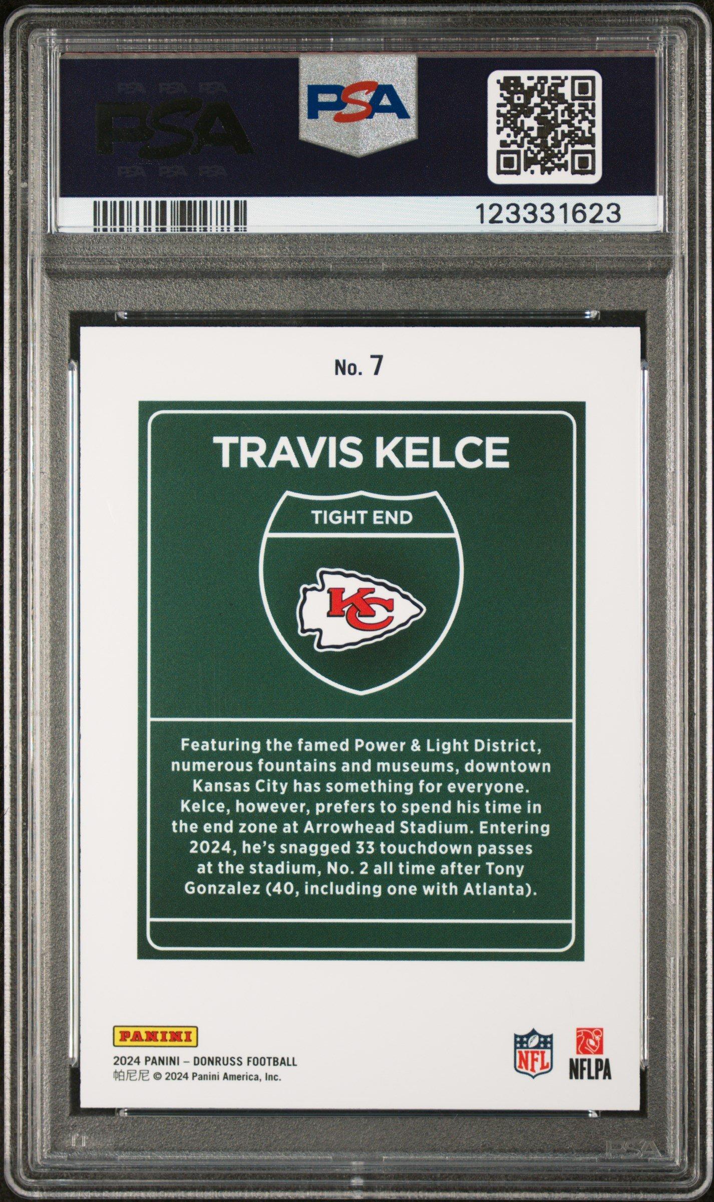 2024 Panini Donruss Downtown! 7 Travis Kelce PSA 9