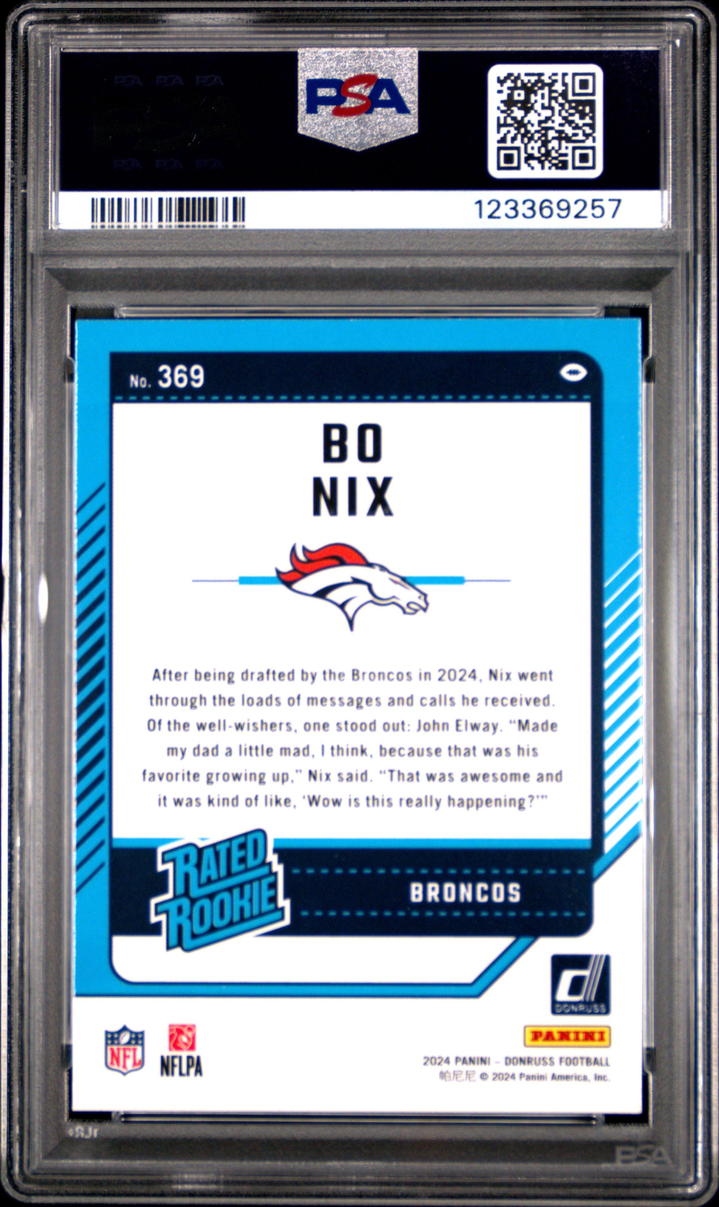 2024 Panini Donruss 369 Bo Nix PSA 10