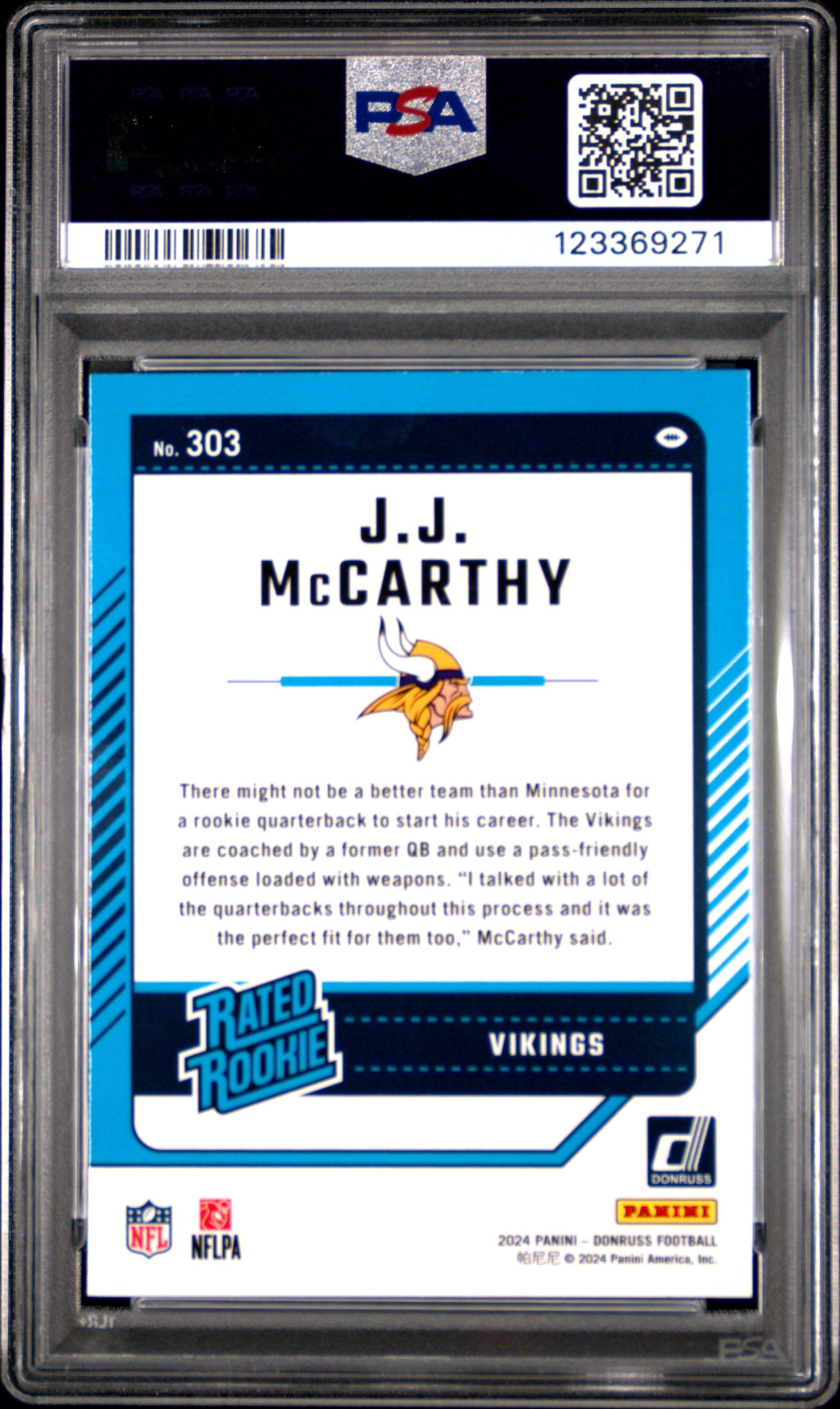 2024 Panini Donruss 303 Jj Mccarthy PSA 10