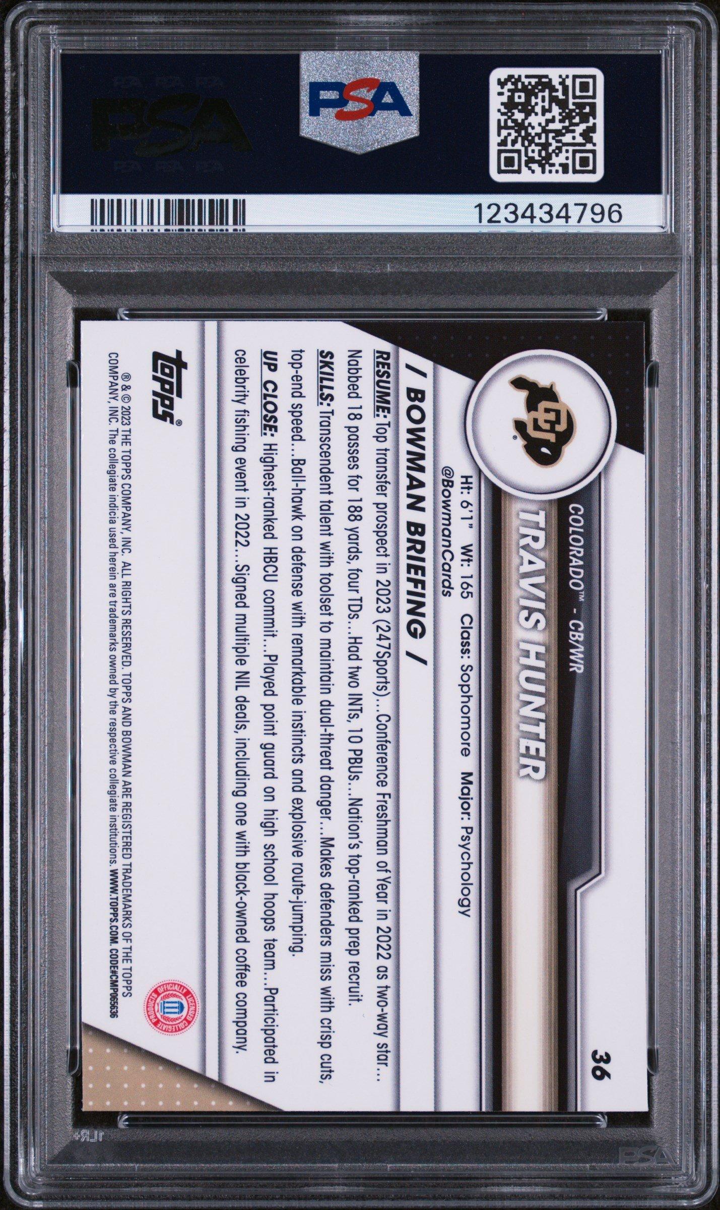 2023 Bowman University Chrome 36 Travis Hunter X-fractor PSA 10