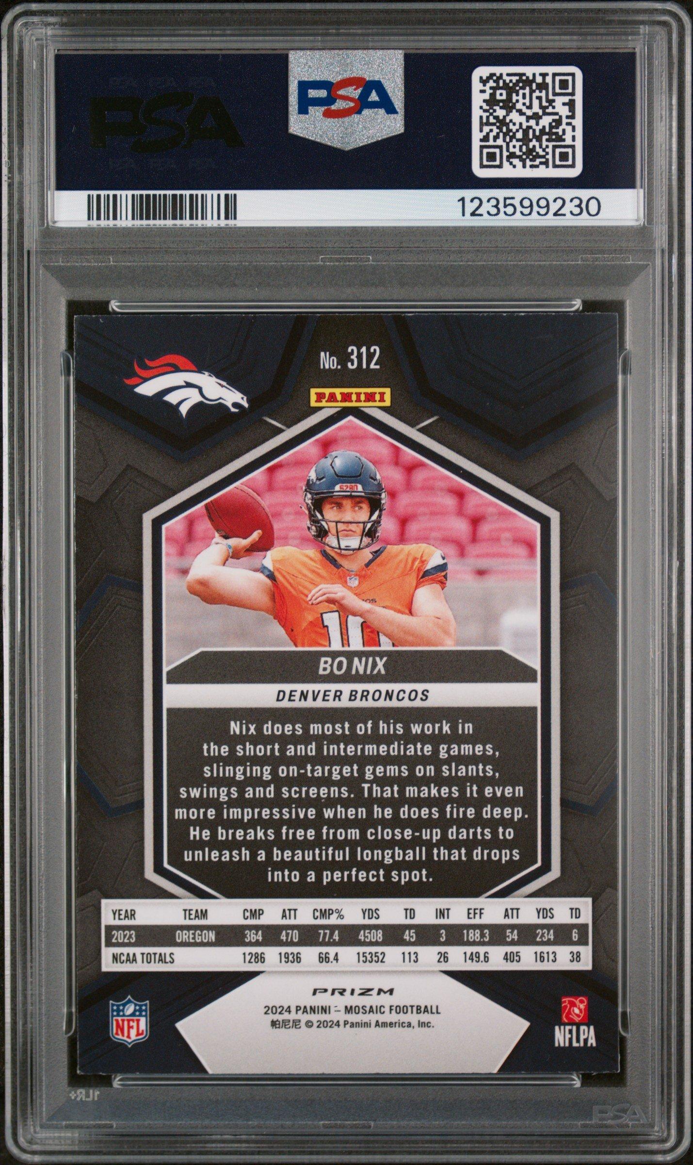 2024 Panini Mosaic 312 Bo Nix Reactive Blue PSA 9