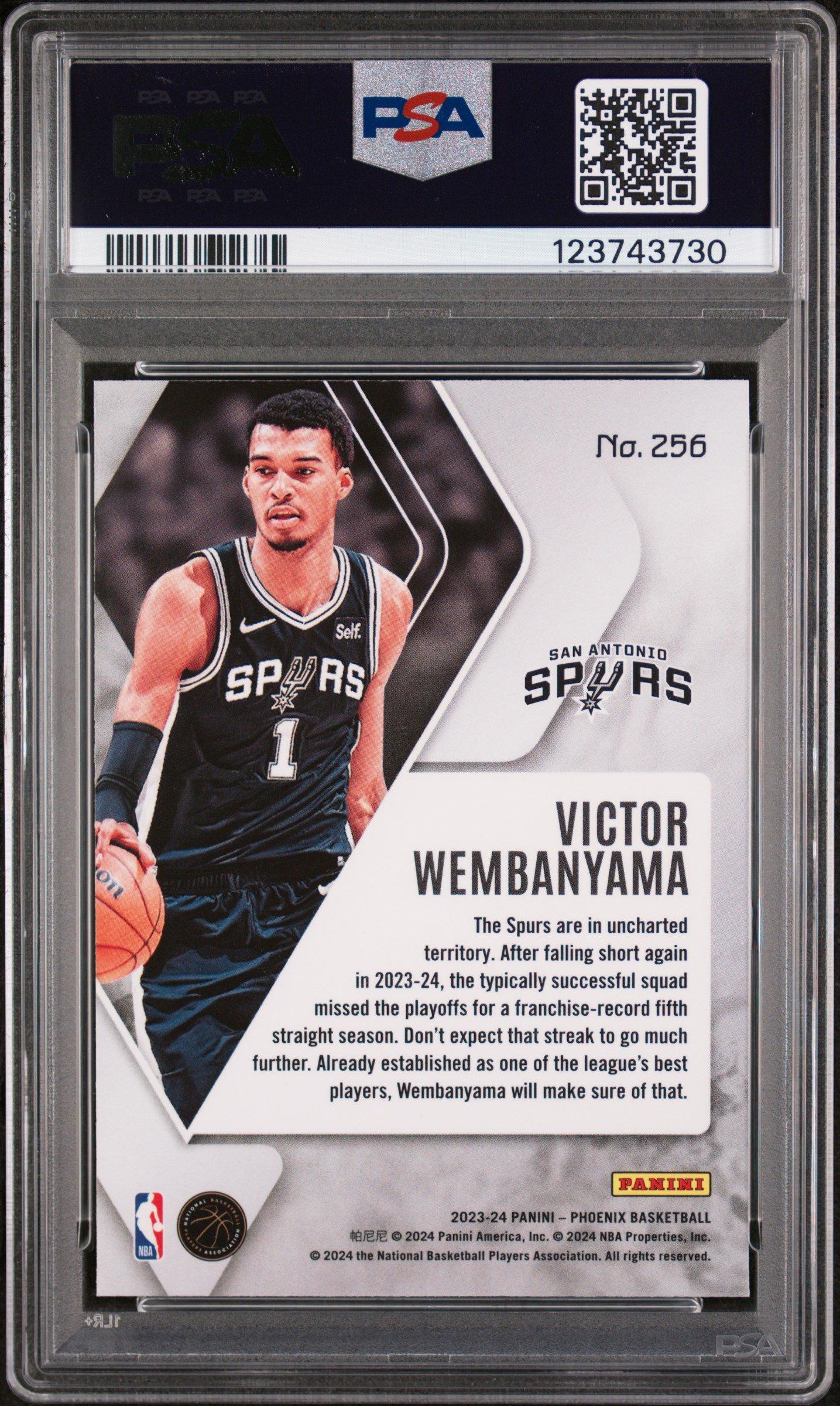 2023 Panini Phoenix 256 Victor Wembanyama Teal Lazer PSA 10