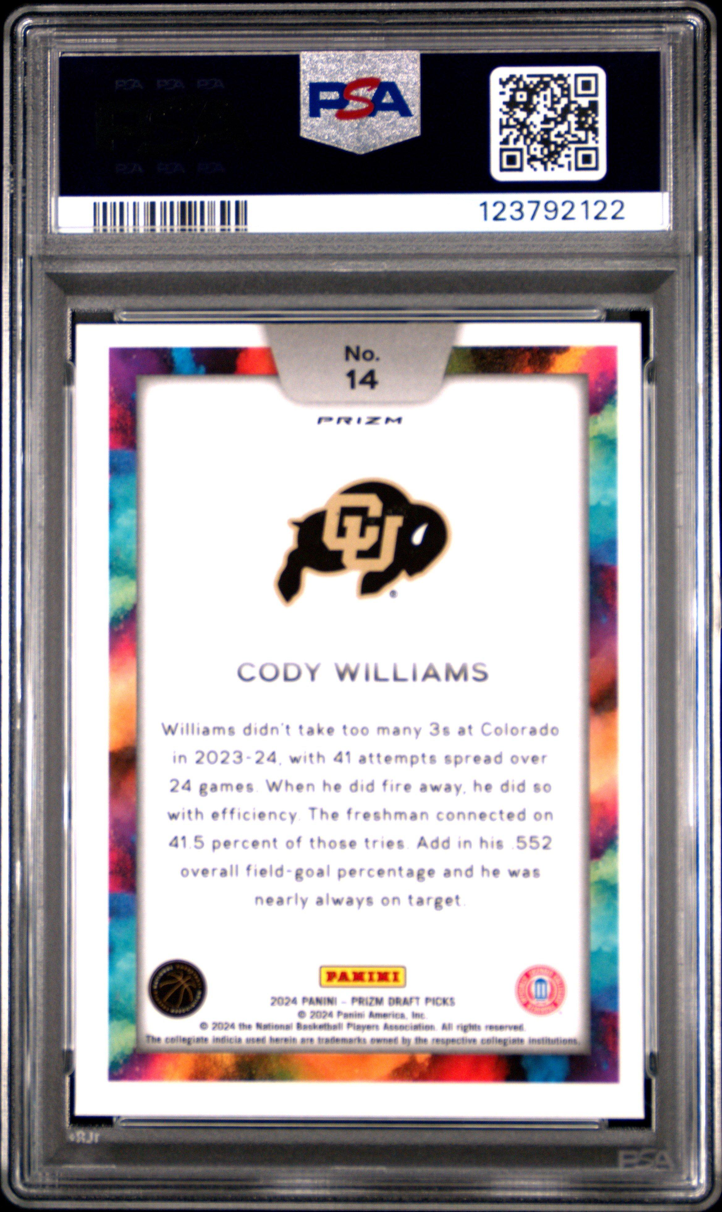 2024 Panini Prizm Draft Picks Color Blast 14 Cody Williams PSA 10