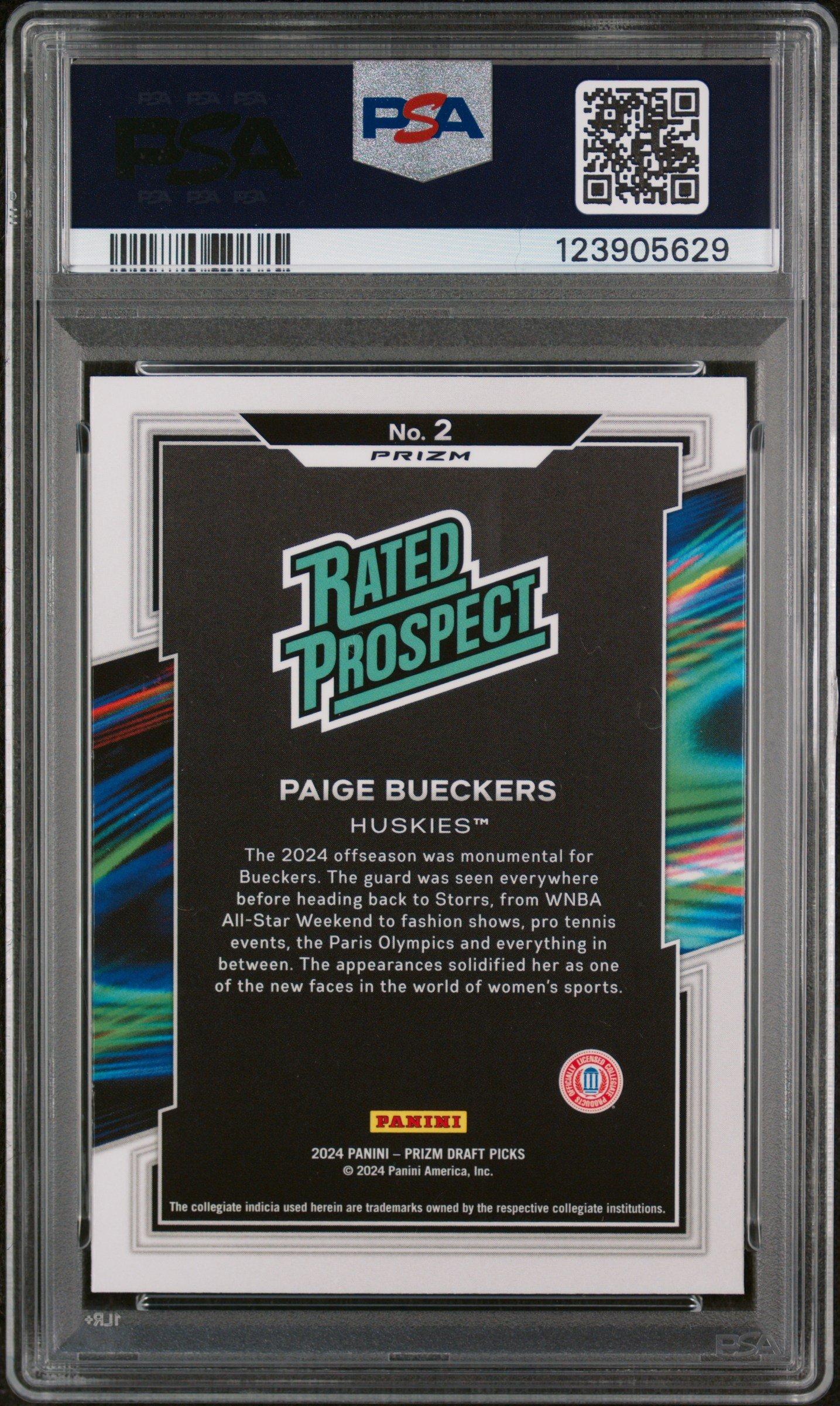 2024 Panini Prizm Draft Picks Rated Prospect 2 Paige Bueckers Red Ice PSA 9