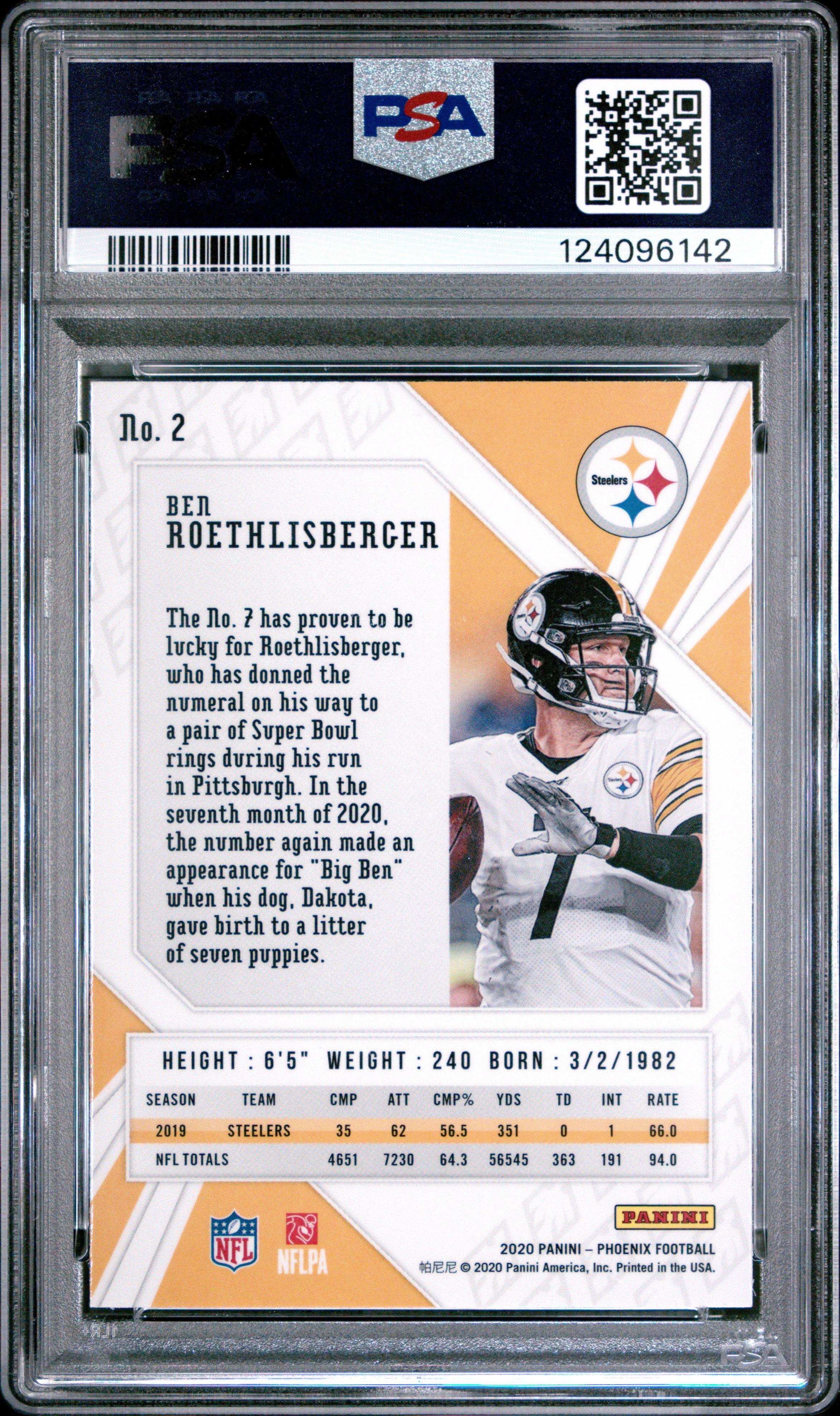 ①bilibili thunder sporeling ビリビリサンダー 2020 Panini Phoenix 2 Ben Roethlisberger Fire Burst PSA 10 Graded