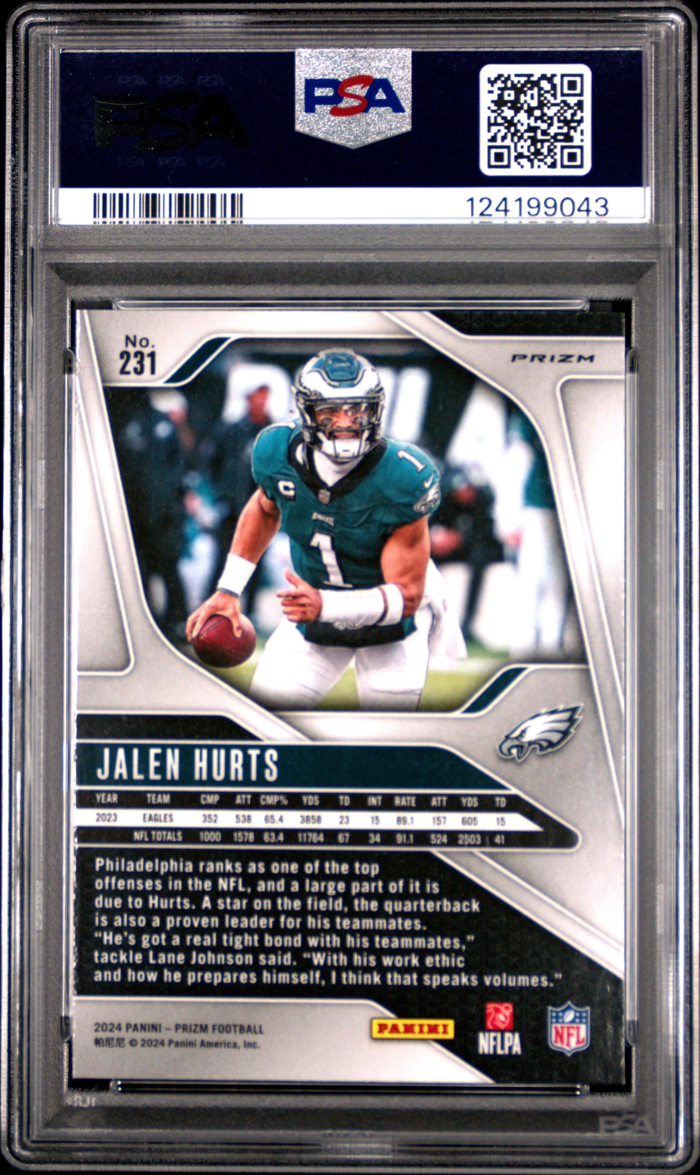 2024 Panini Prizm 231 Jalen Hurts Pink Wave PSA 10 Graded Card