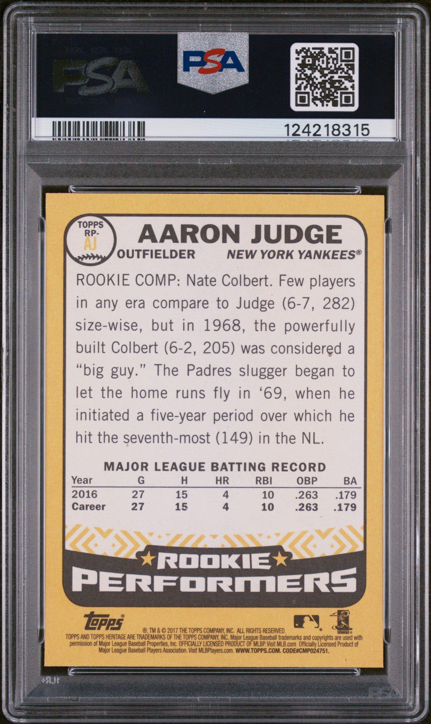 2017 Topps Heritage Rookie Performers Rp-aj Aaron Judge PSA 9