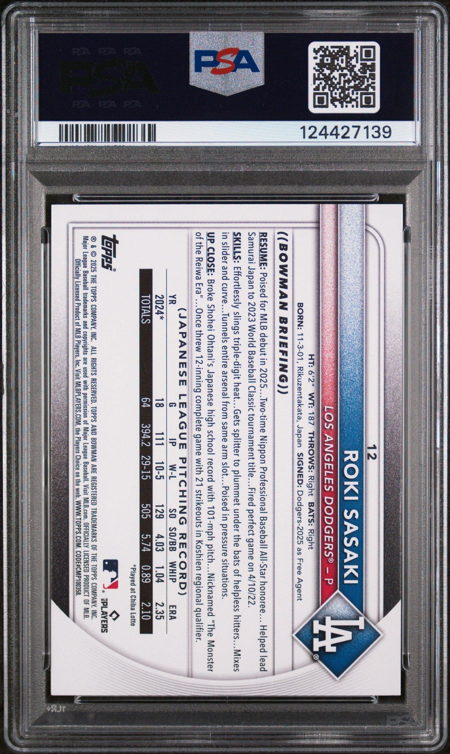 2025 Bowman 12 Roki Sasaki PSA 10
