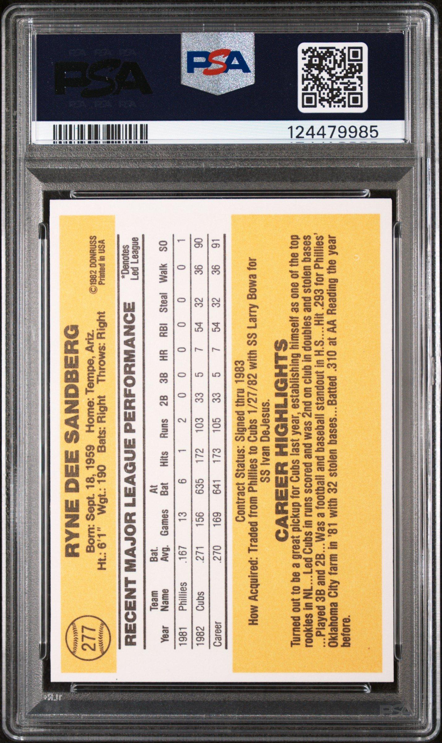1983 Donruss 277 Ryne Sandberg PSA 8