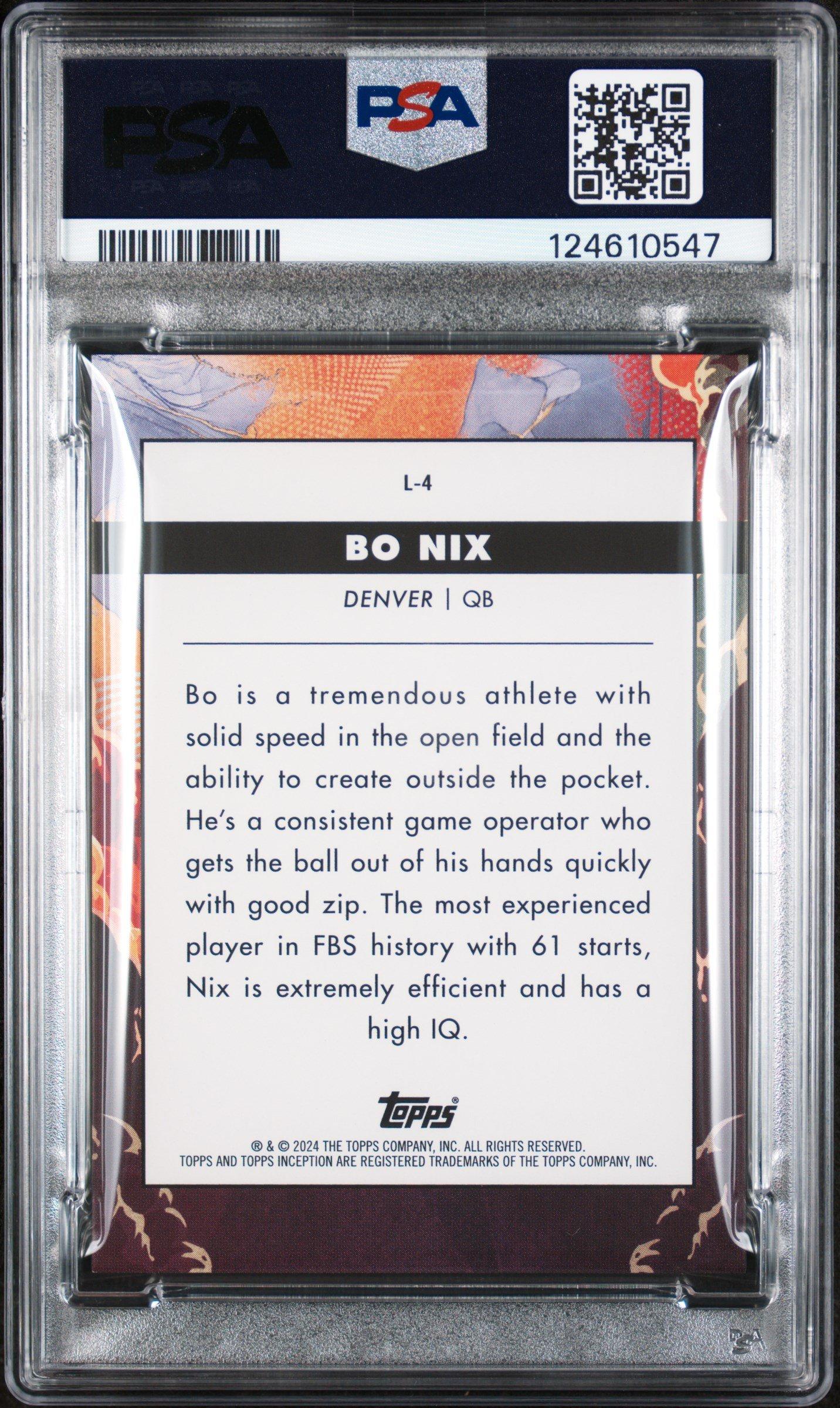 2024 Topps Inception Launch L4 Bo Nix PSA 10
