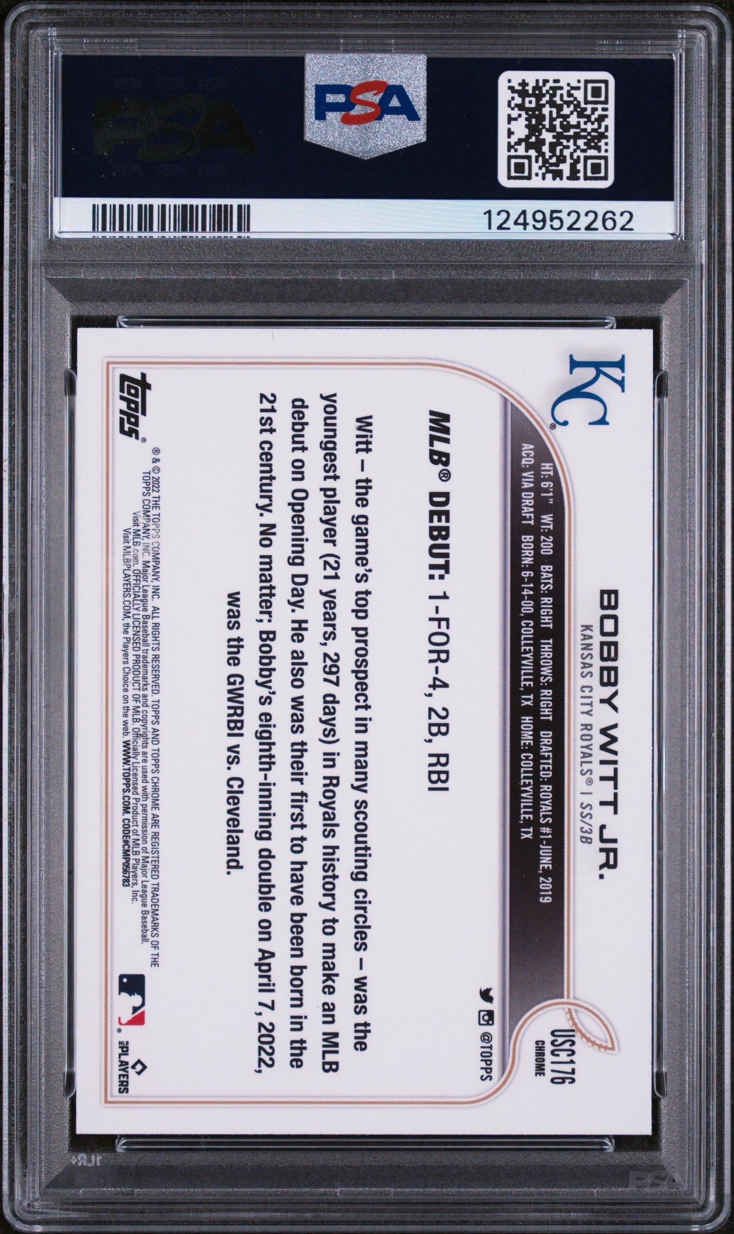 2022 Topps Chrome Update Usc176 Bobby Witt Jr. Purple Refractor PSA