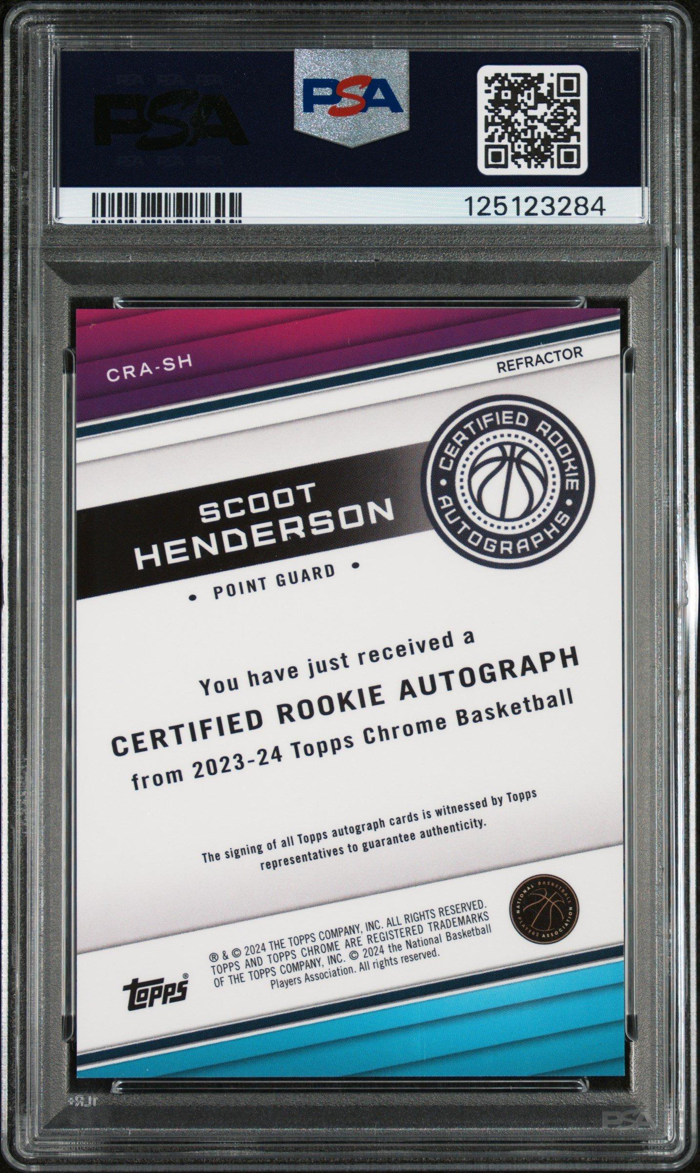 2023 Topps Chrome Certified Rookie Autographs Crash Scoot Henderson Refractor PSA 9