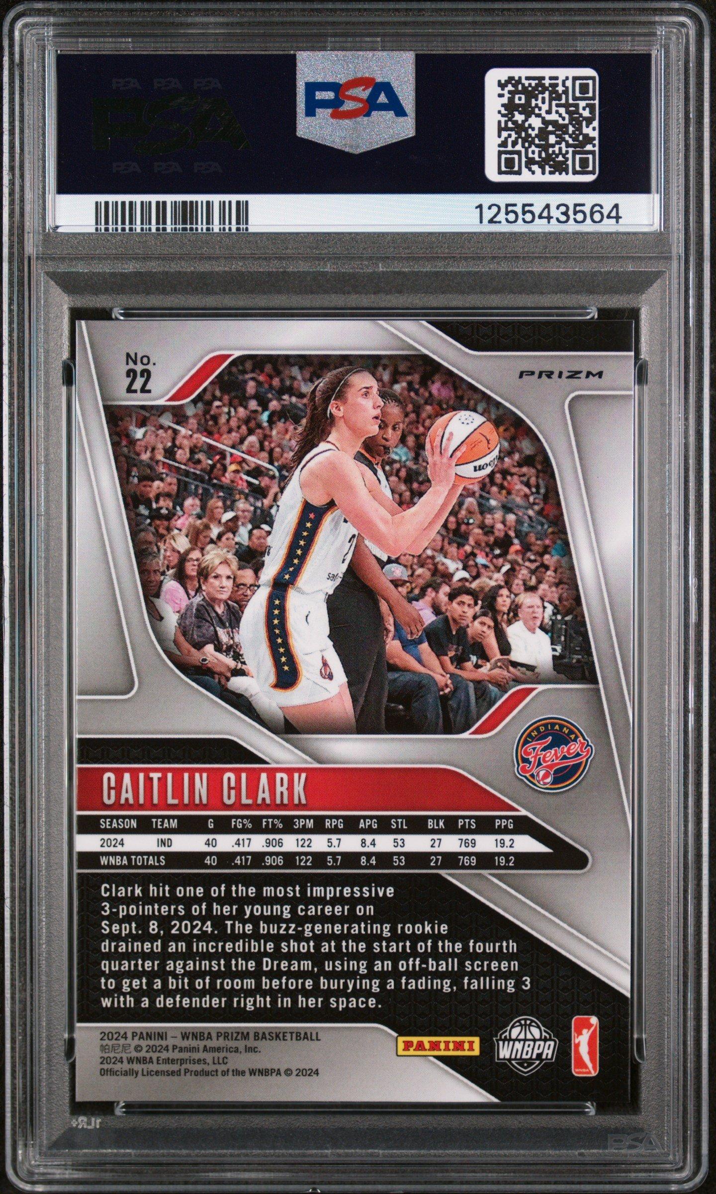 2024 Panini Prizm Wnba 22 Caitlin Clark Silver Prizm PSA 9 Graded 