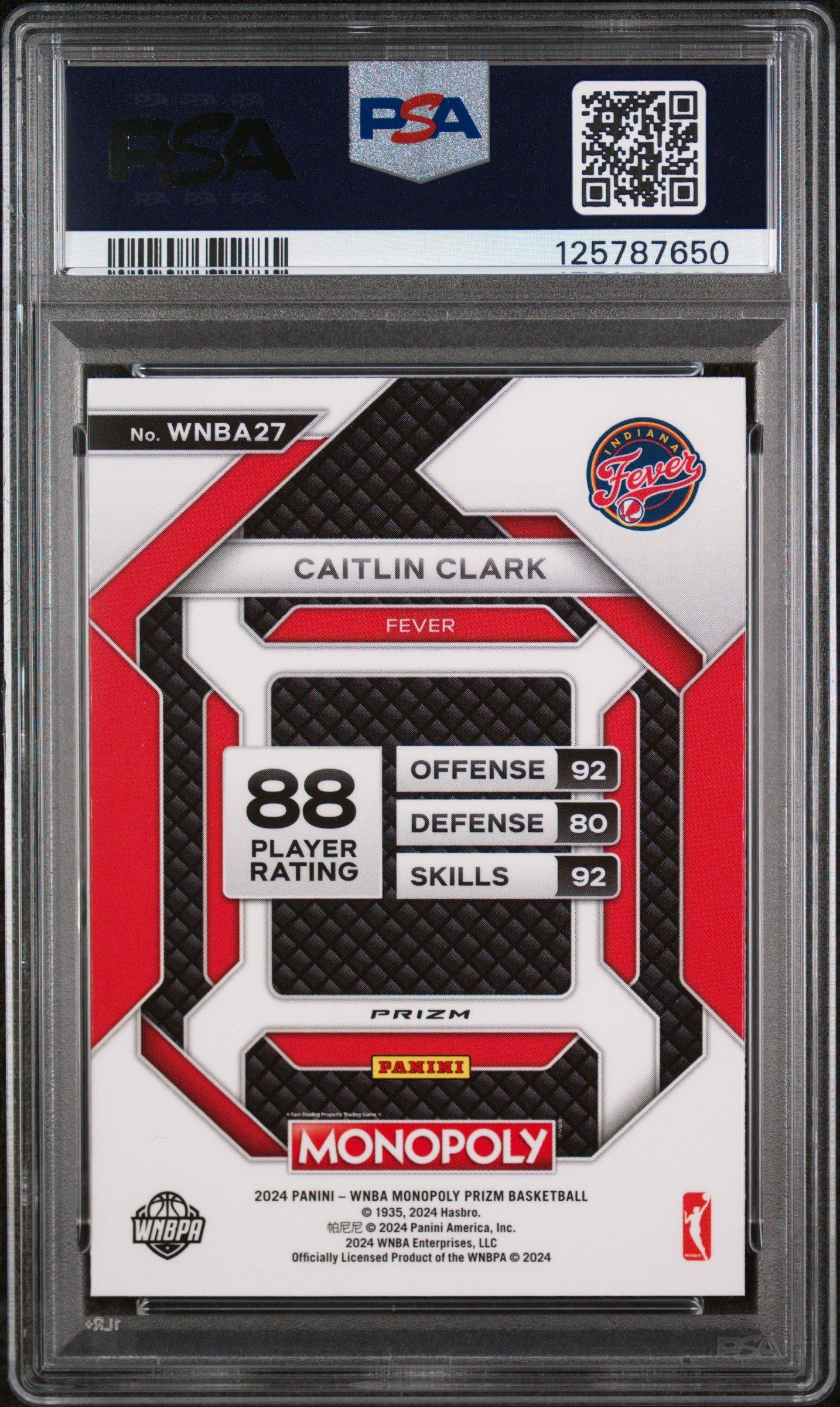 2024 Panini Prizm Monopoly Wnba Insert 27 Caitlin Clark Red Classic Icon PSA 10