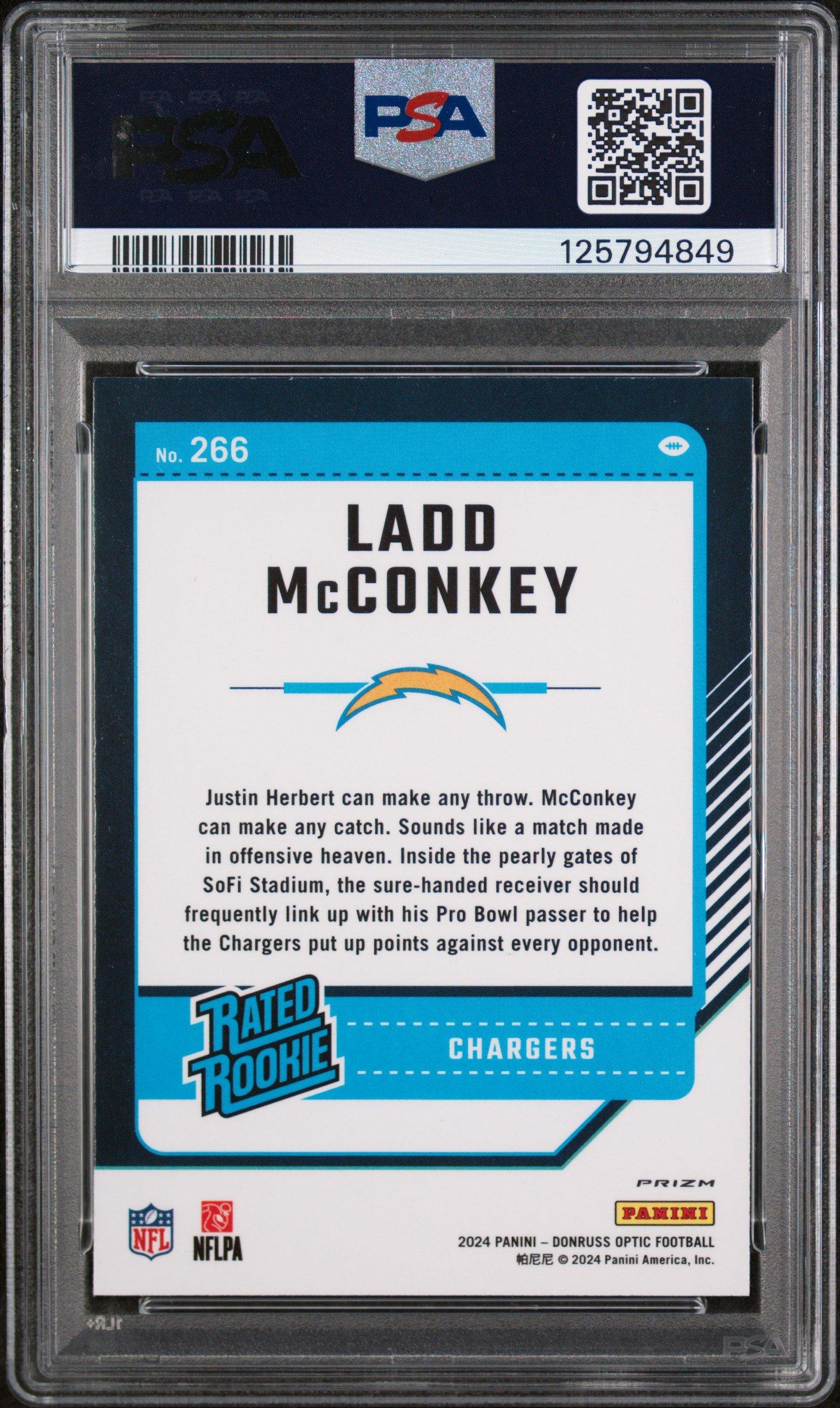 2024 Panini Donruss Optic 266 Ladd Mcconkey Purple Scope PSA 9