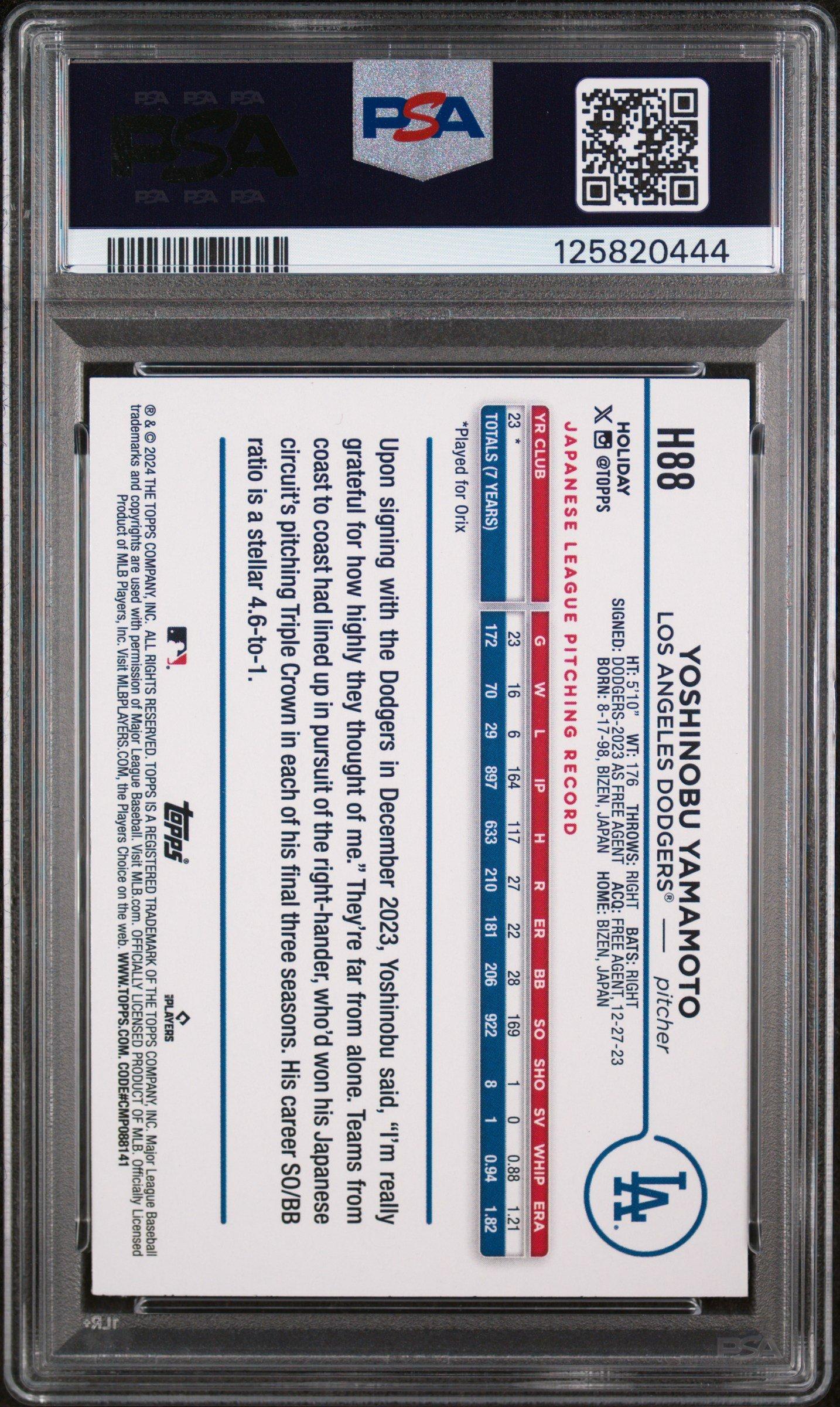 2024 Topps Holiday H88 Yoshinobu Yamamoto PSA 9