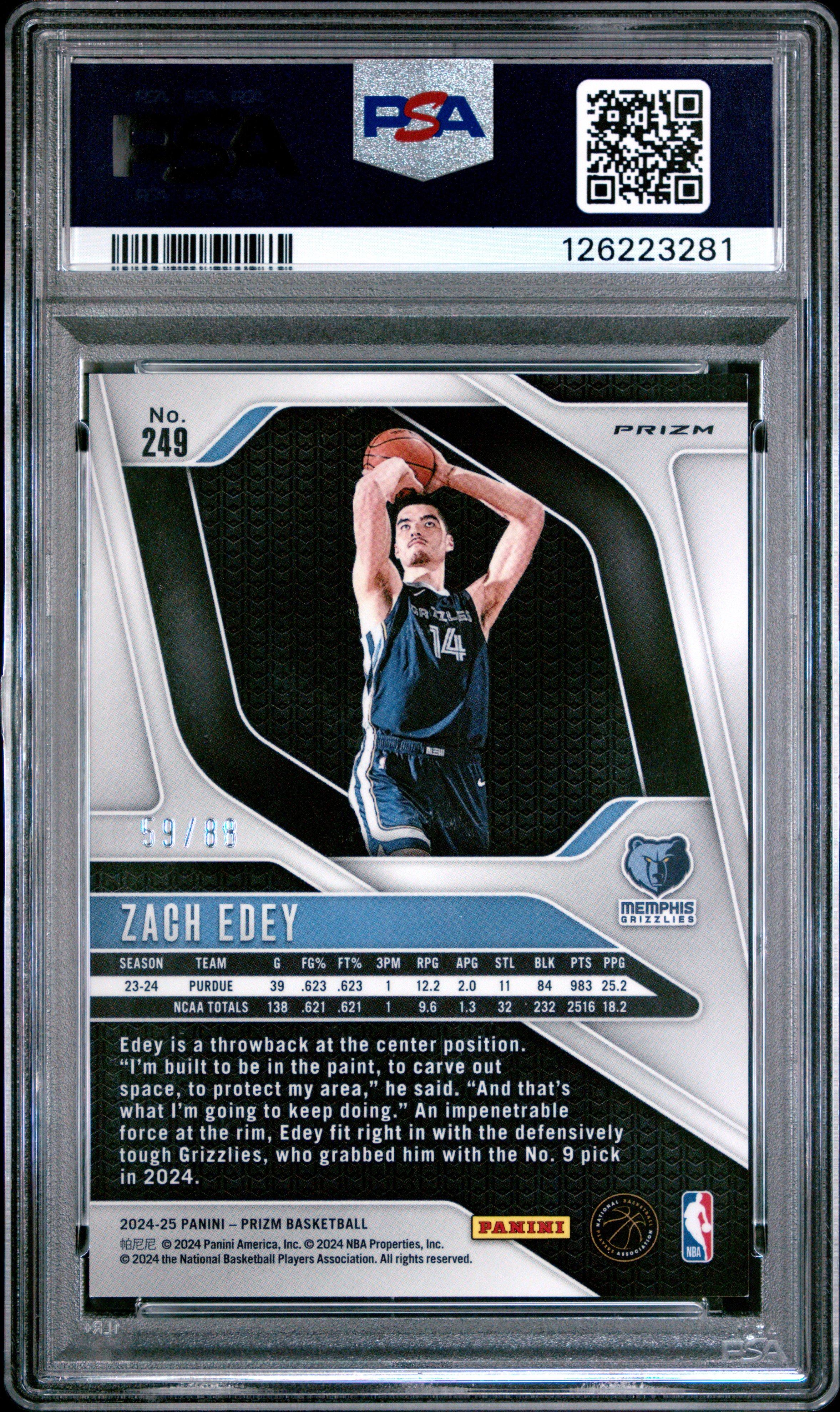 2024 Panini Prizm 249 Zach Edey Dragon Year Prizm PSA 10 Graded