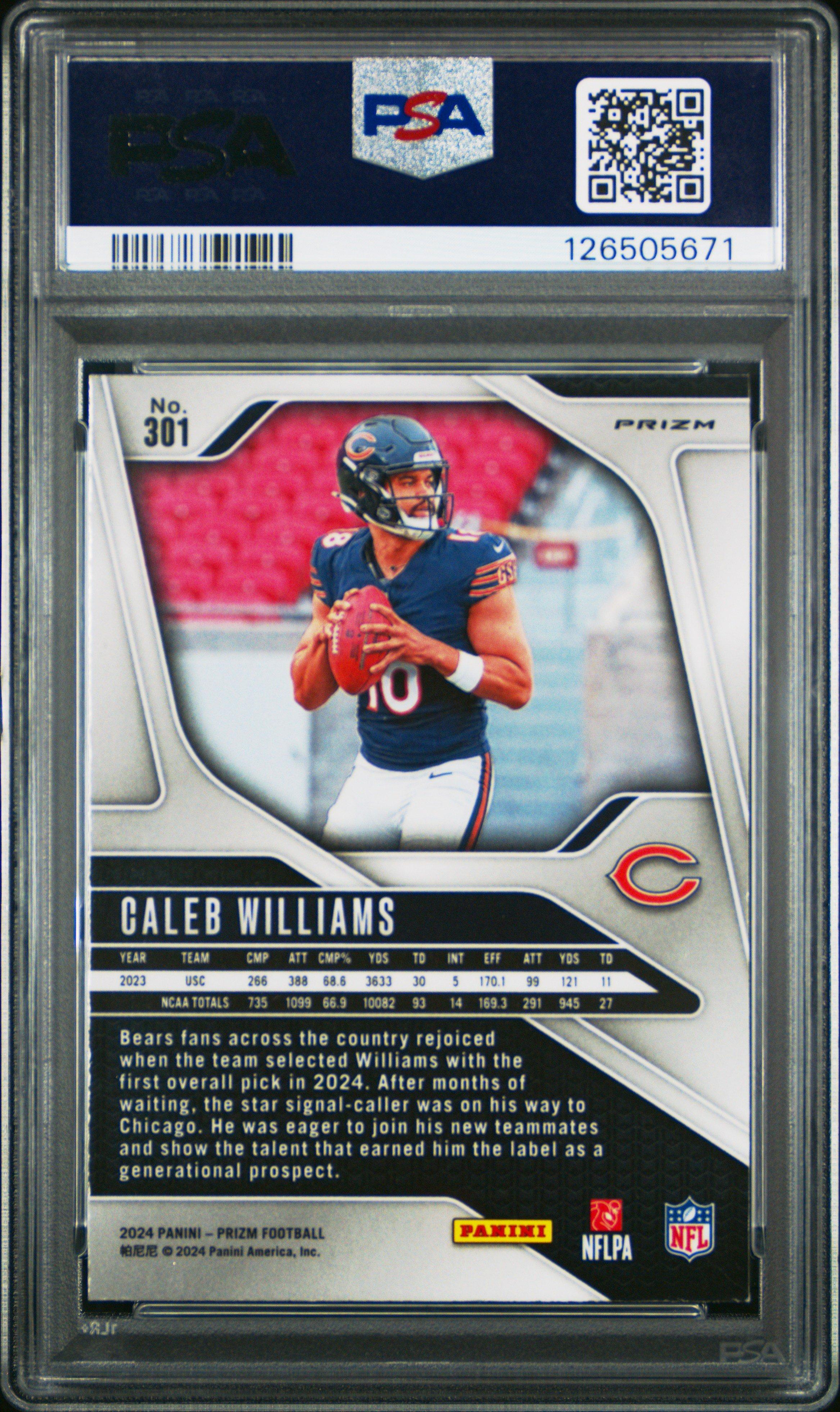 2024 Panini Prizm 301 Caleb Williams Purple Pulsar PSA 9 Graded