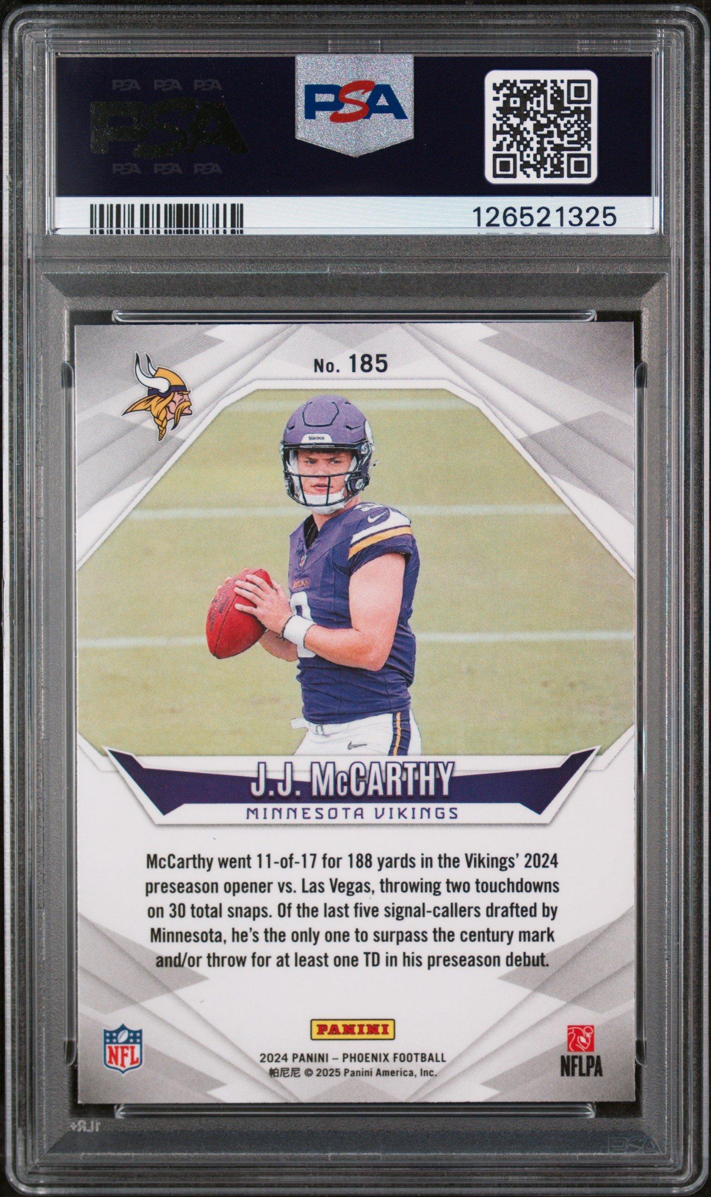 2024 Panini Phoenix 185 Jj Mccarthy Purple Fade PSA 9