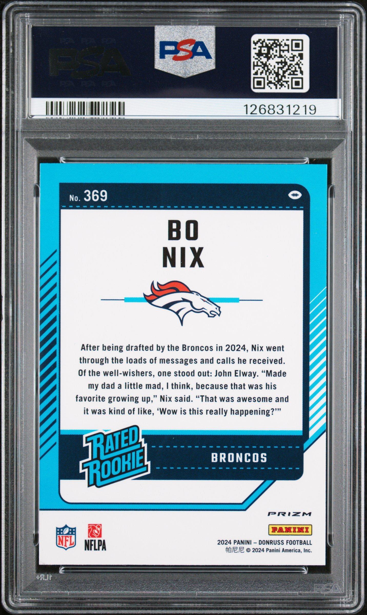 2024 Panini Donruss 369 Bo Nix Optic Preview-red Wave PSA 10