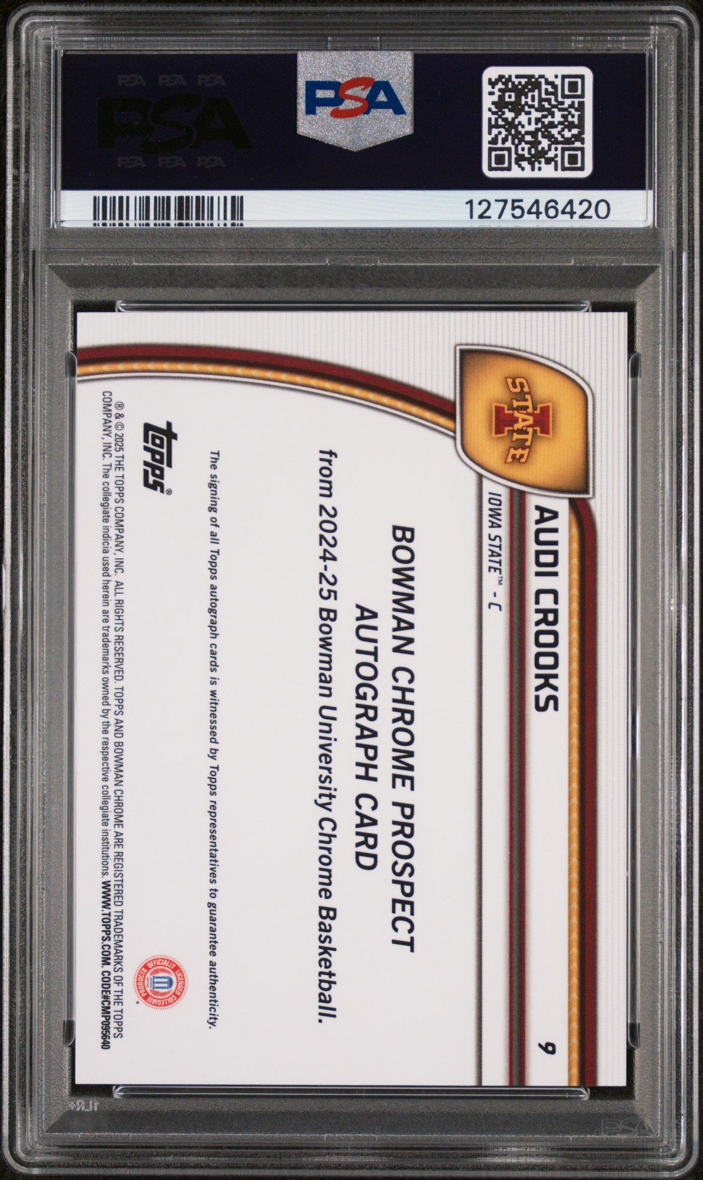 2024 Bowman Chrome University 9 Audi Crooks Autograph-green Shimmer PSA 10