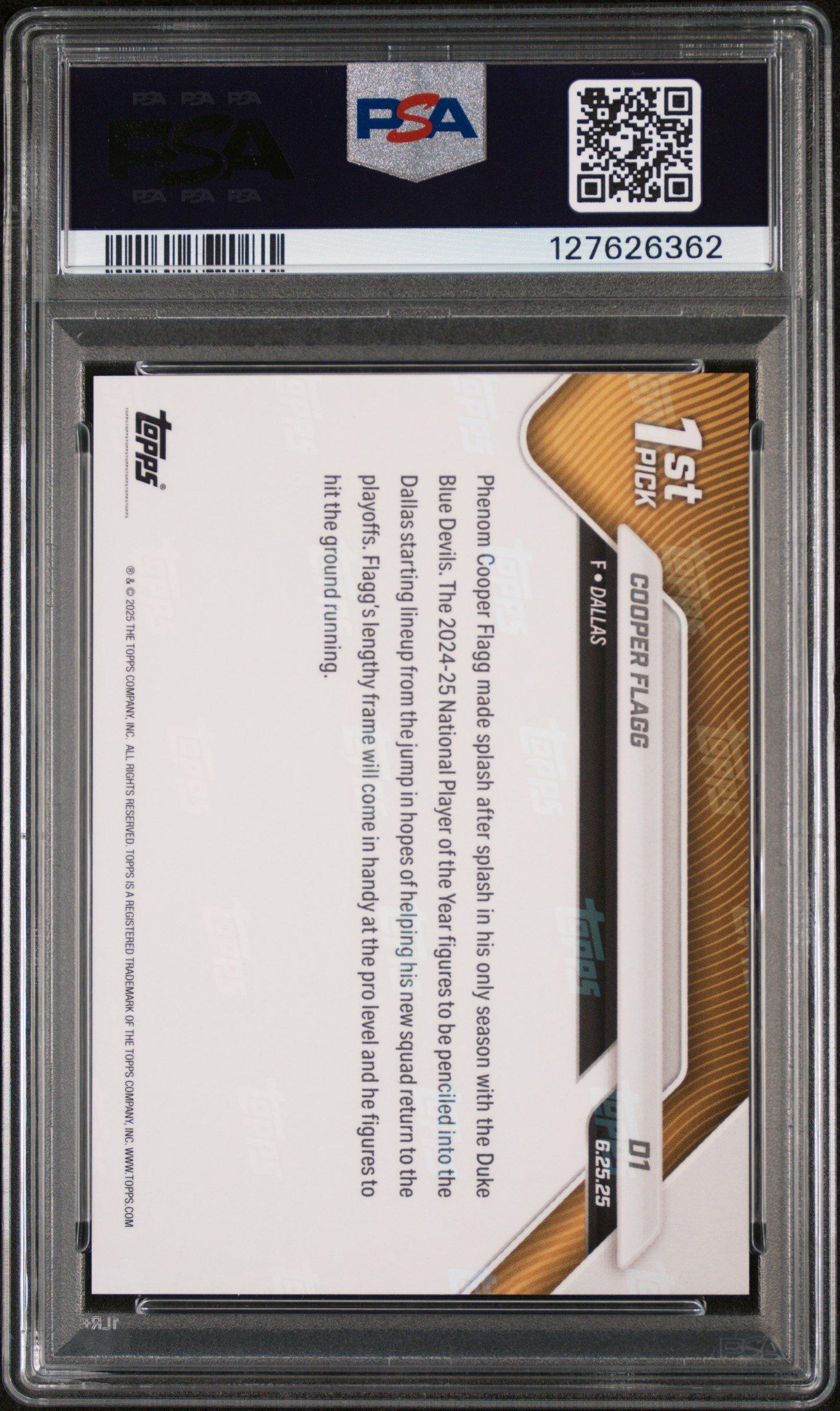 2025 Topps Now Draft D1 Cooper Flagg PSA 10 Graded Card | GameStop