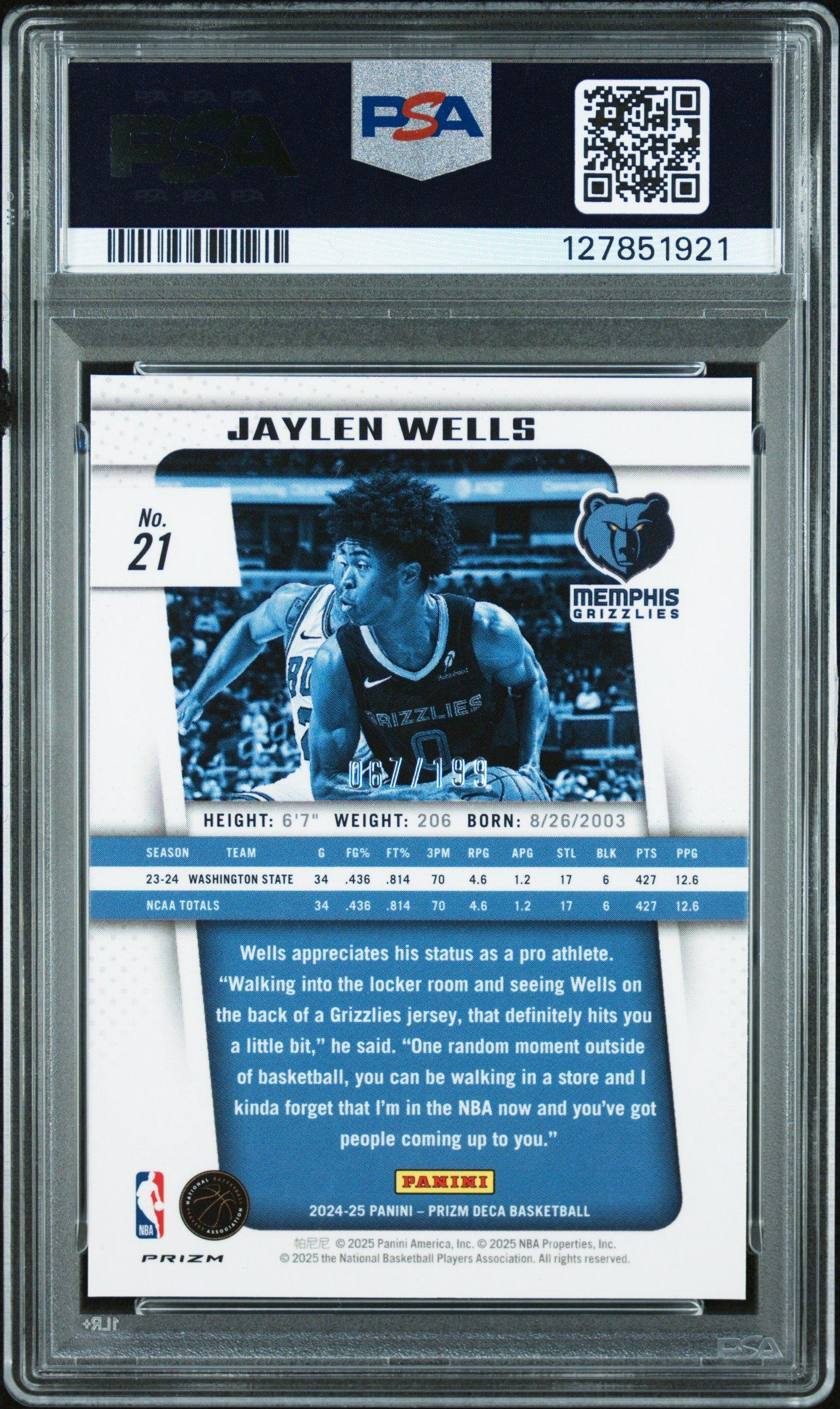 2024 Panini Prizm Deca 21 Jaylen Wells Red Prizm PSA 10 Graded