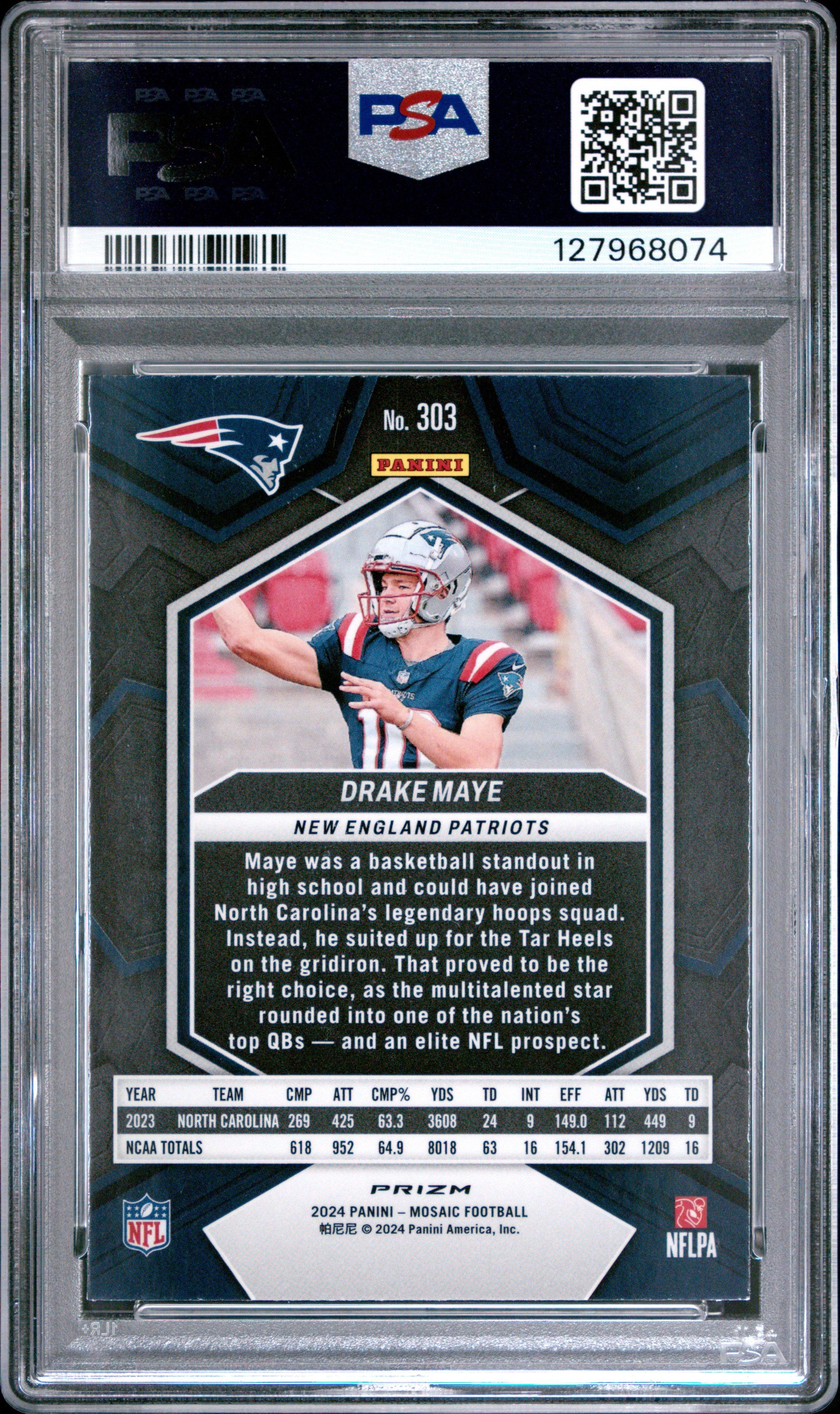 2024 Panini Mosaic 303 Drake Maye Green PSA 9
