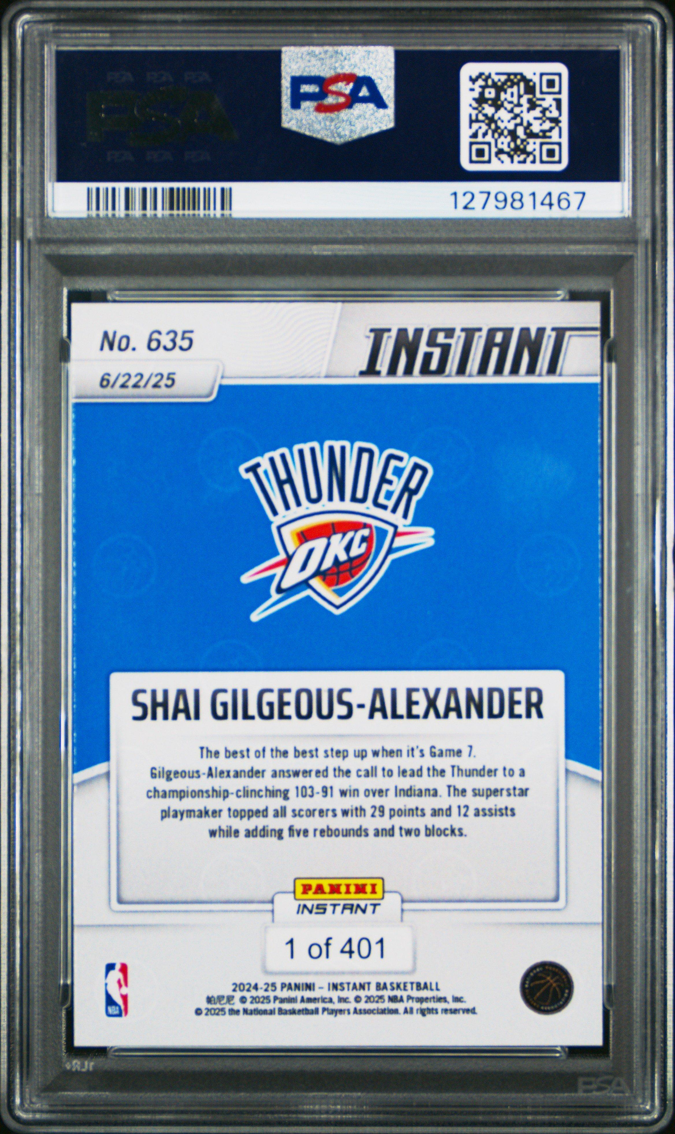 2024 Panini Instant Nba 635 Shai Gilgeous-alexander PSA 10