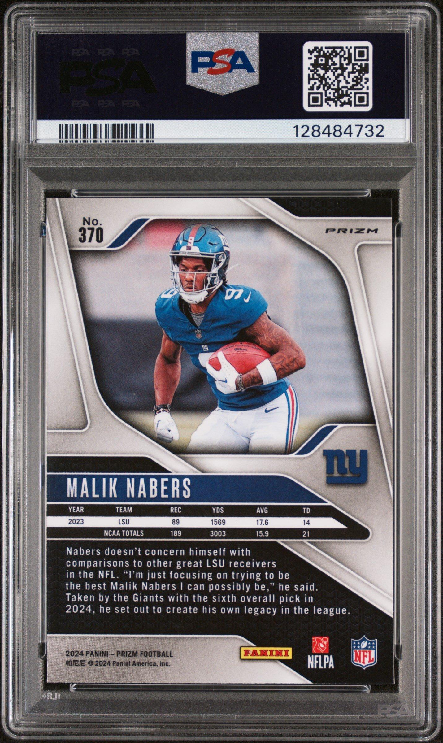 2024 Panini Prizm 370 Malik Nabers Lazer Prizm PSA 9