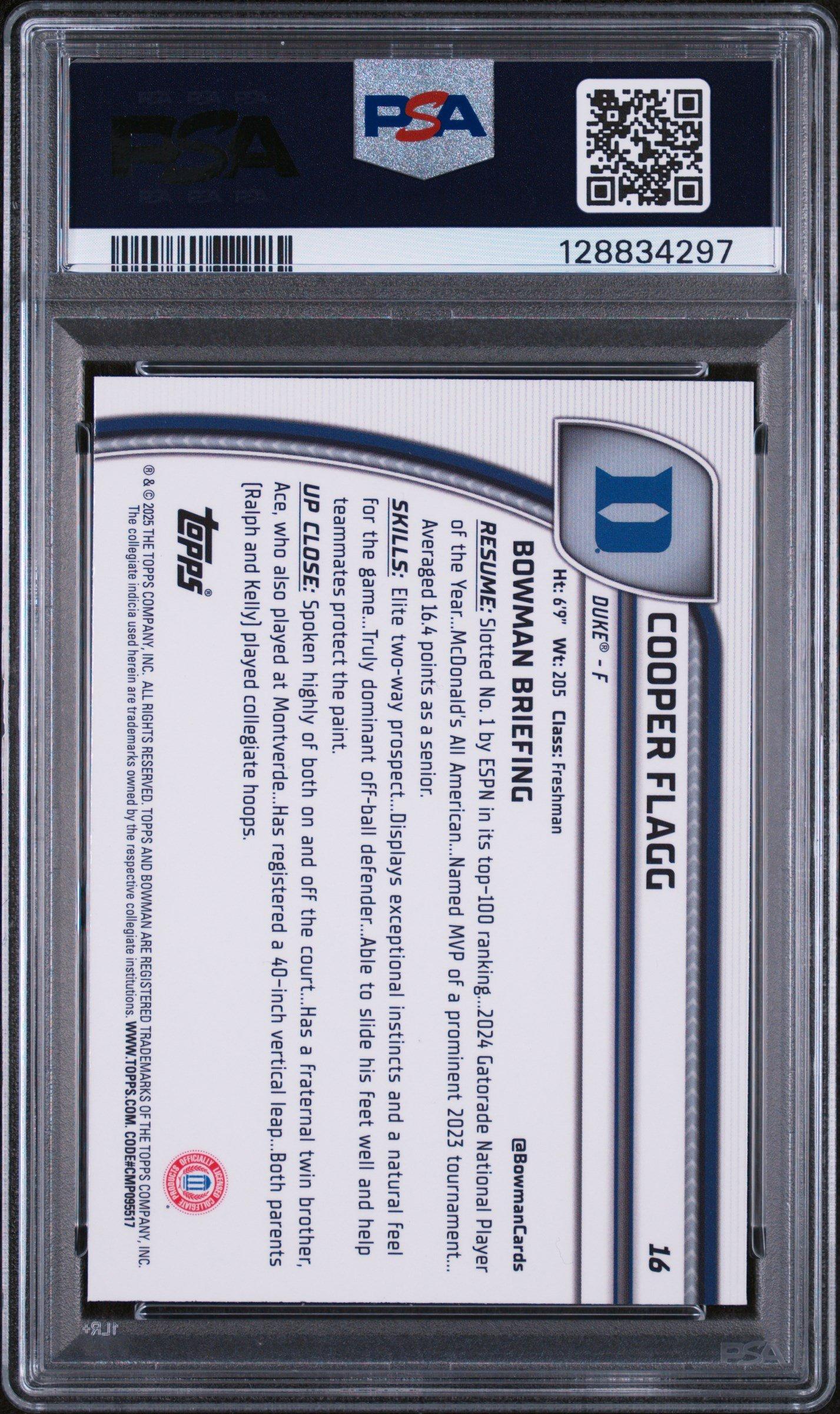 2024 Bowman Chrome University 16 Cooper Flagg Black Wave PSA