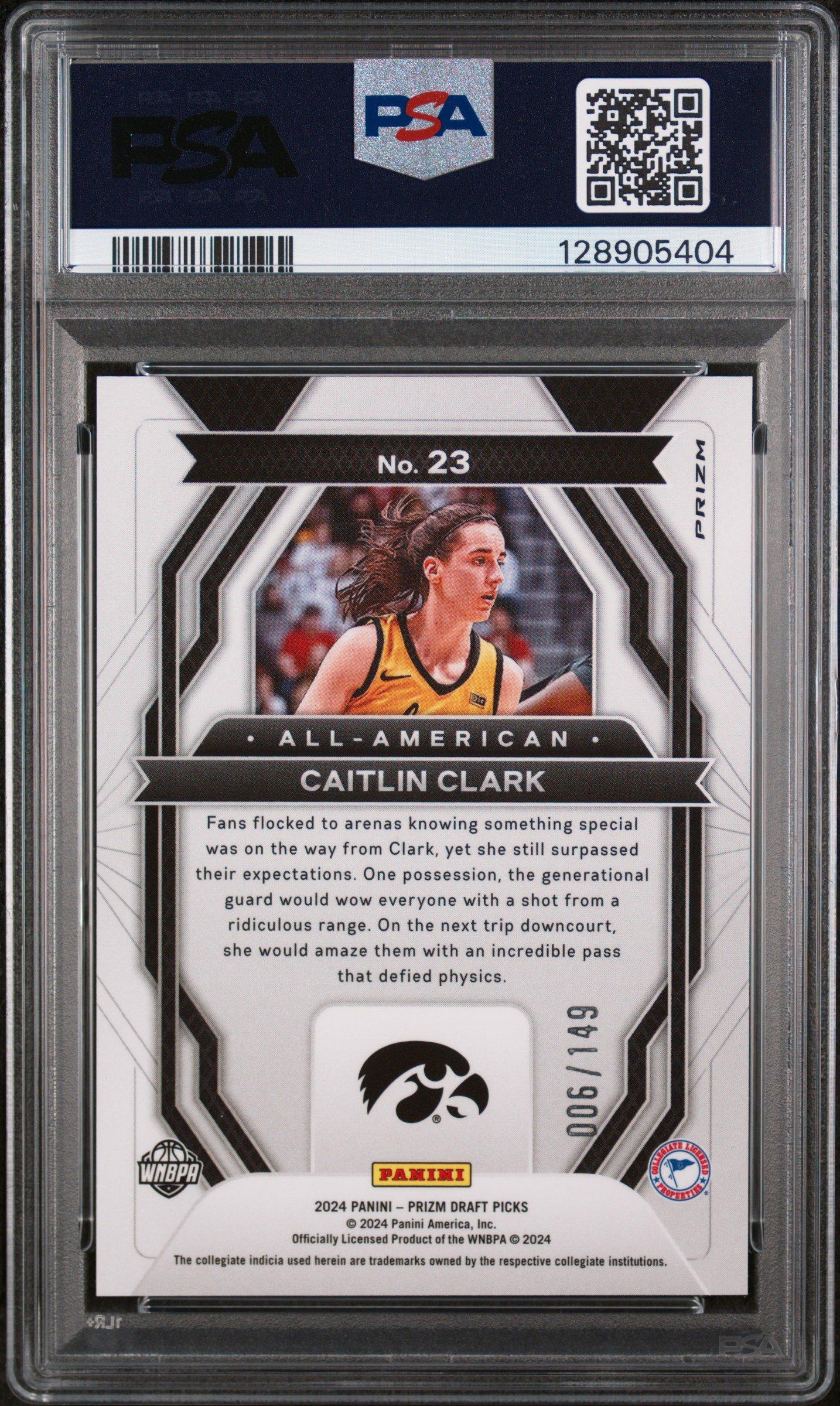 2024 Panini Prizm Draft Picks All-american 23 Caitlin Clark Blue Seismic PSA 9
