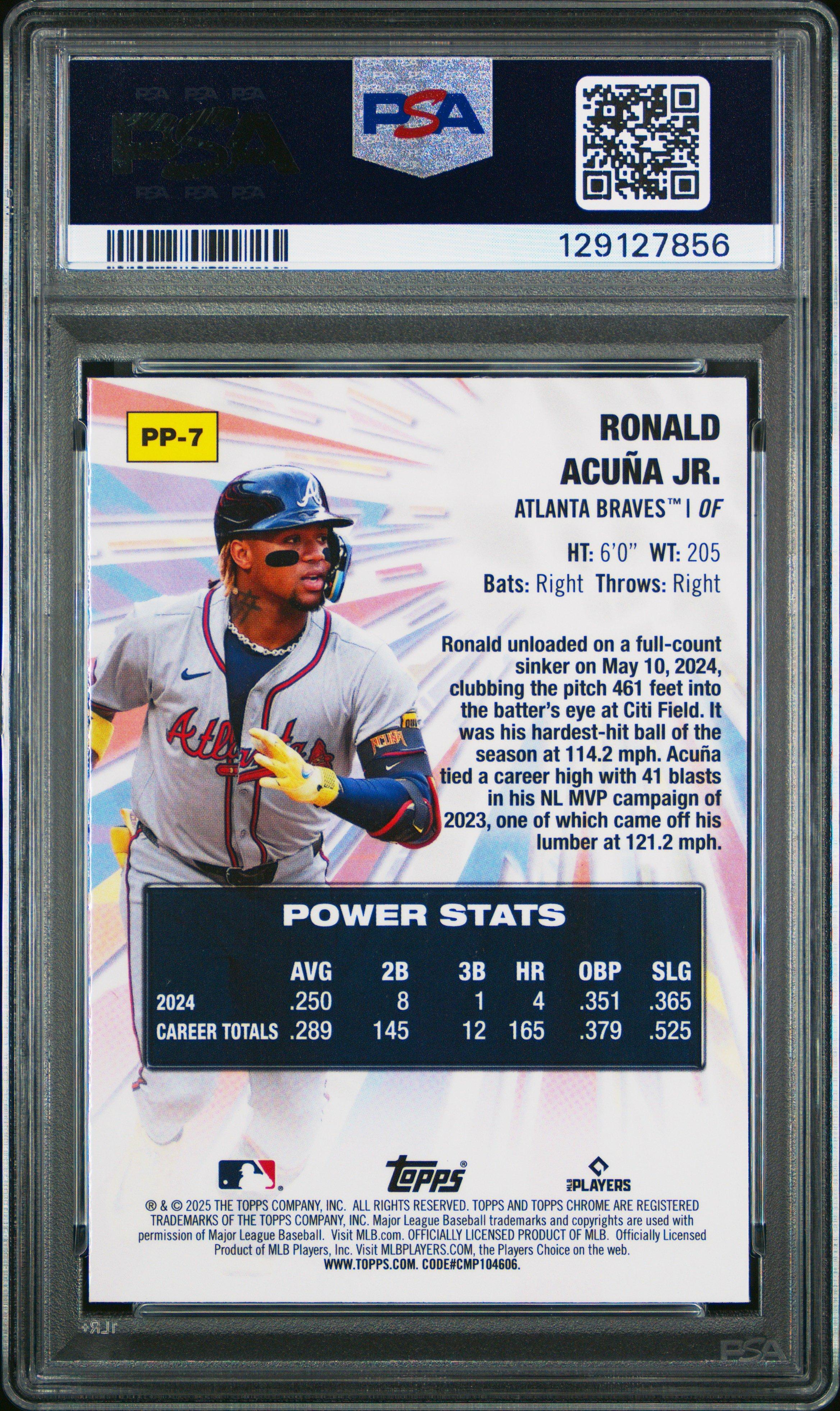 ゲームセンター・ゲームカード RONALD ACUNA JR 2025 Topps Chrome Power Players Pp7 Ronald Acuna Jr. PSA 10 Graded
