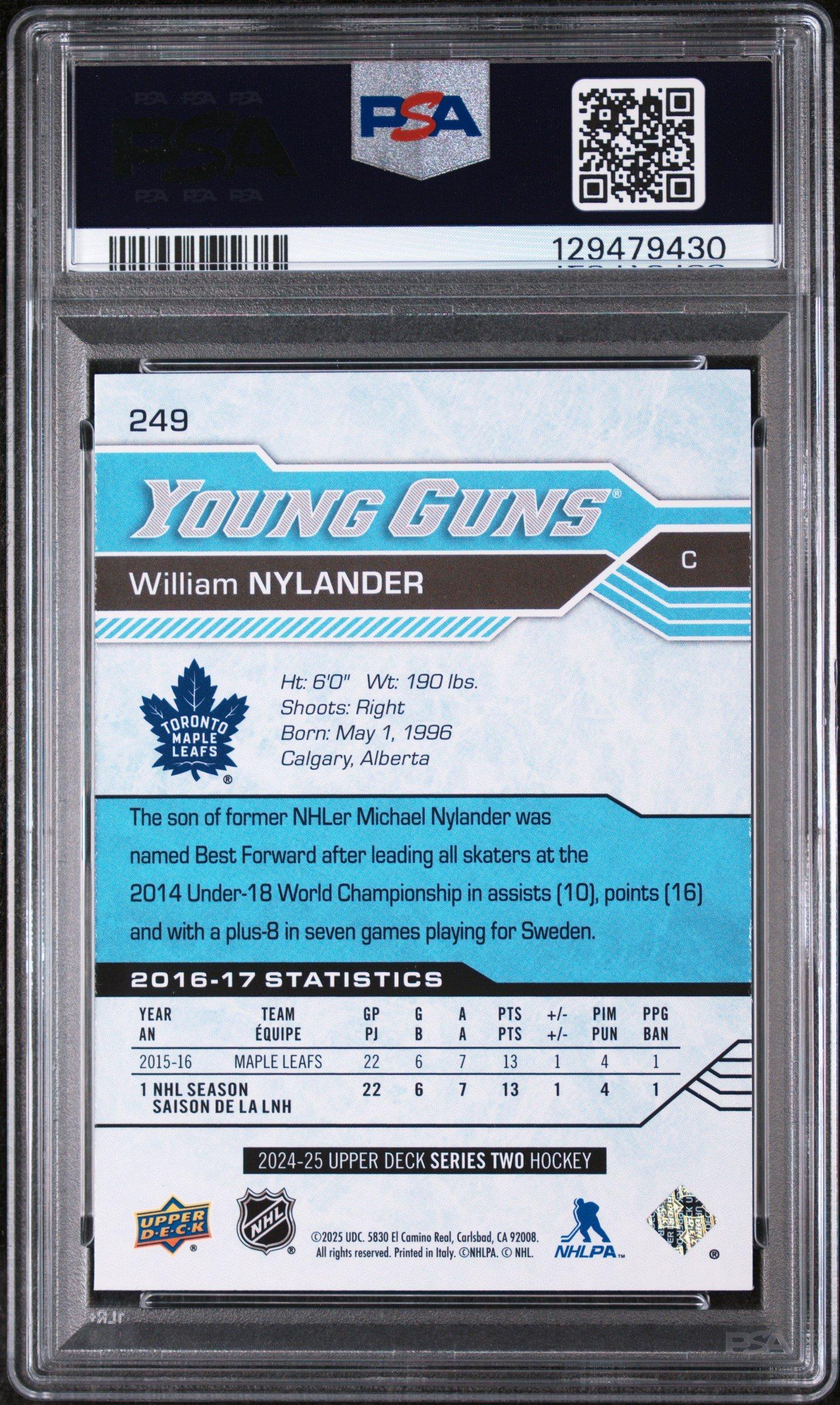 2024 Upper Deck Young Guns Renewed 249 William Nylander PSA 10 