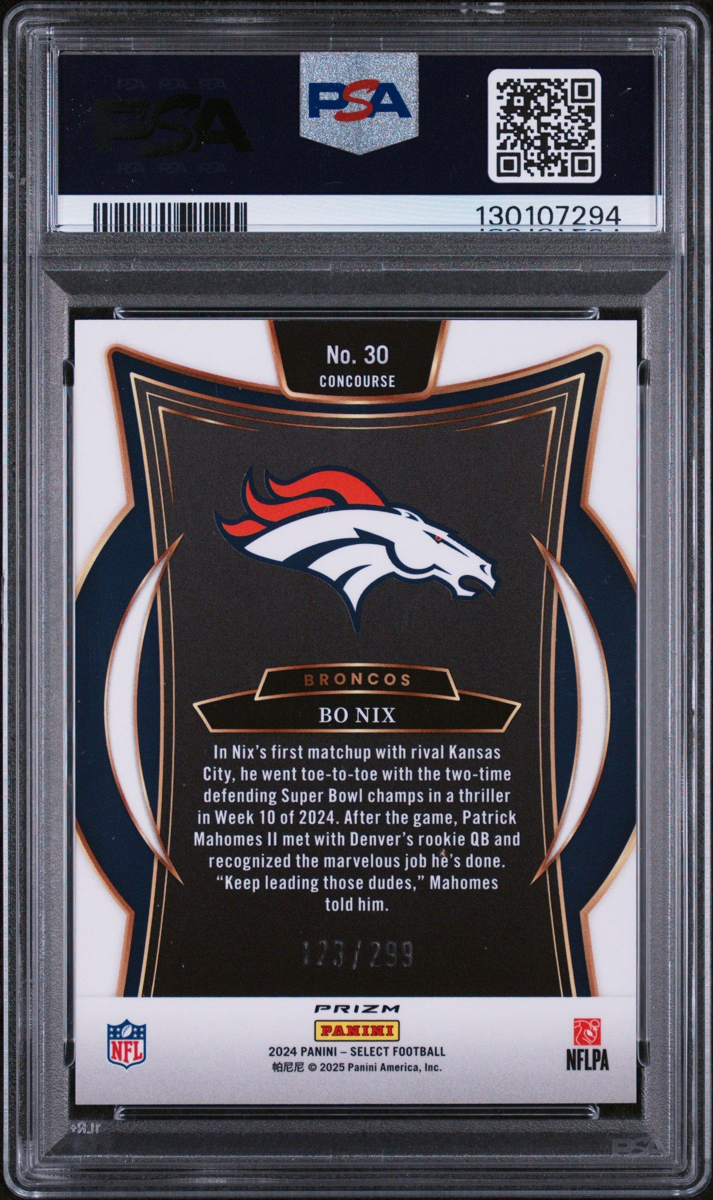 2024 Panini Select 30 Bo Nix Copper Shock PSA 10