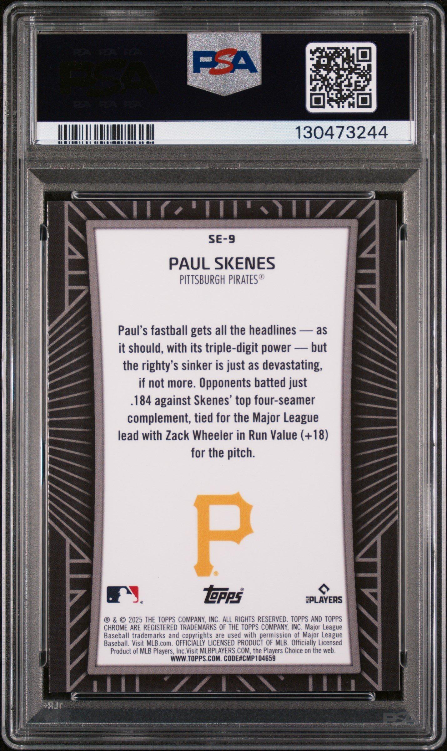 2025 Topps Chrome Shadow Etch Se9 Paul Skenes PSA 10 Graded Card 