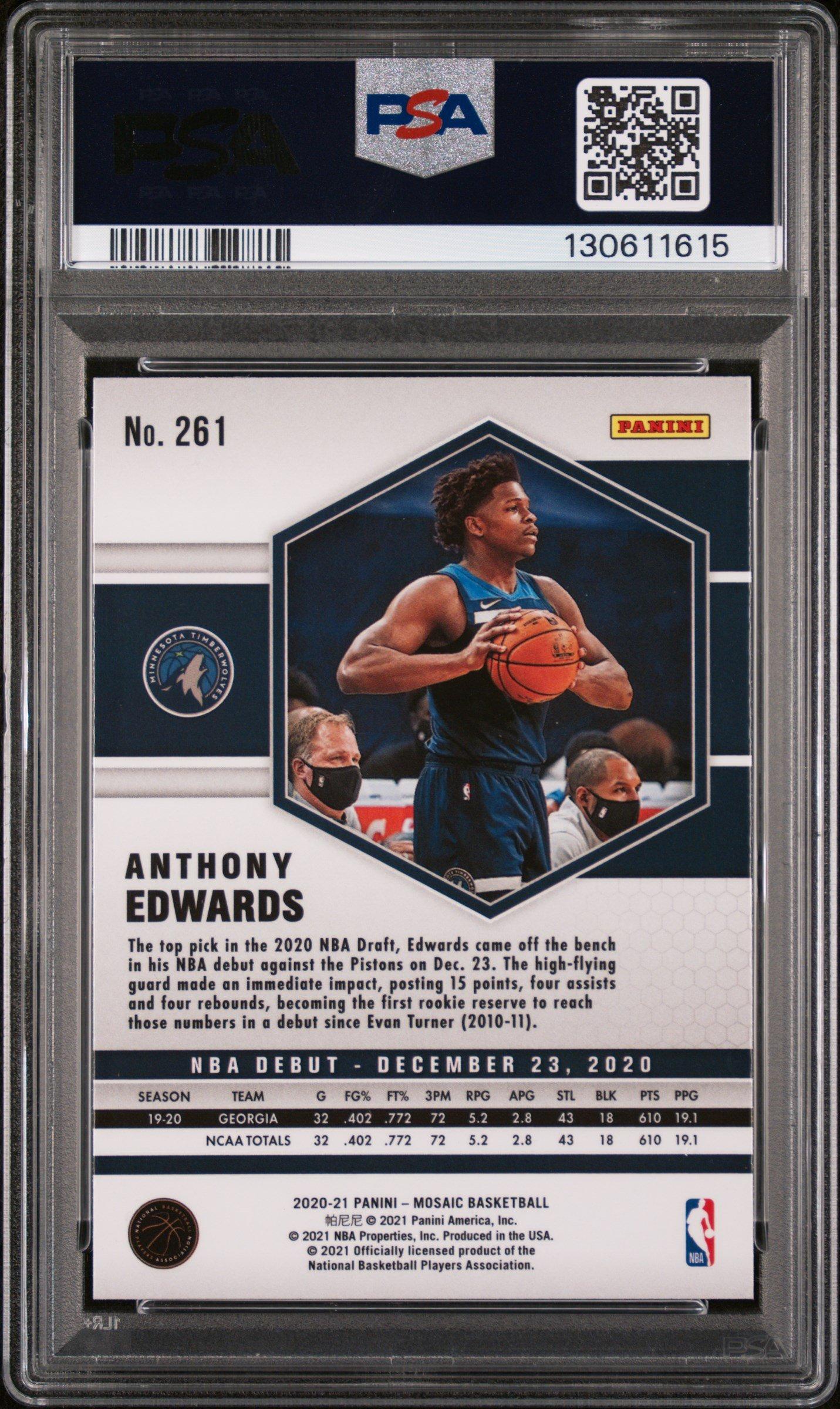 2020 Panini Mosaic 261 Anthony Edwards Fast Break-silver PSA 9
