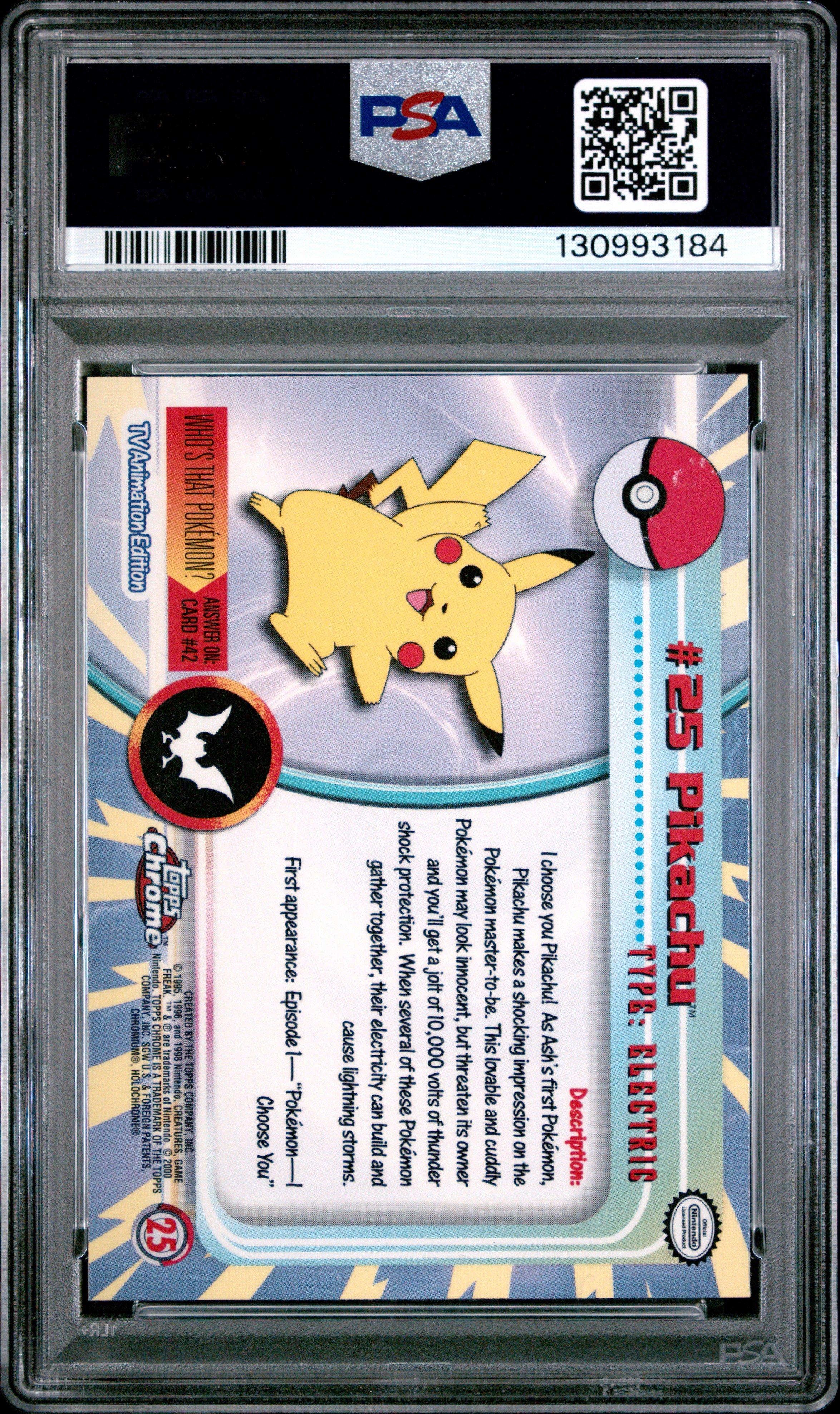 2000 Topps Chrome Pokemon T.v. 25 Pikachu PSA 9
