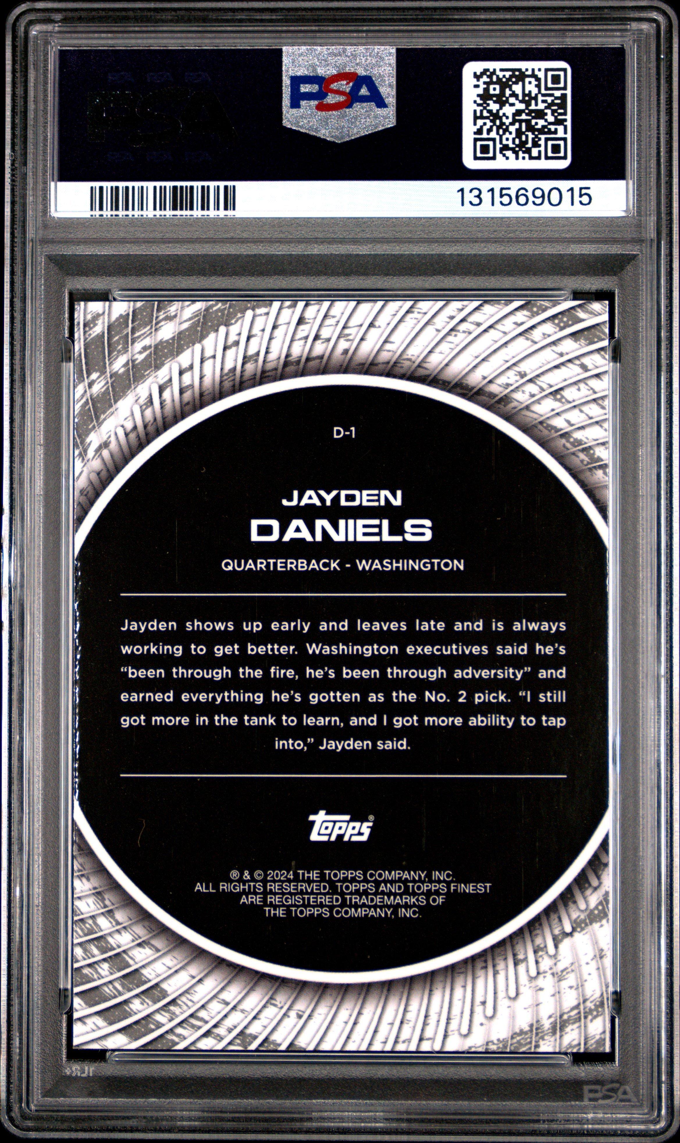 2024 Topps Finest Debut D1 Jayden Daniels Green Refractor PSA 10