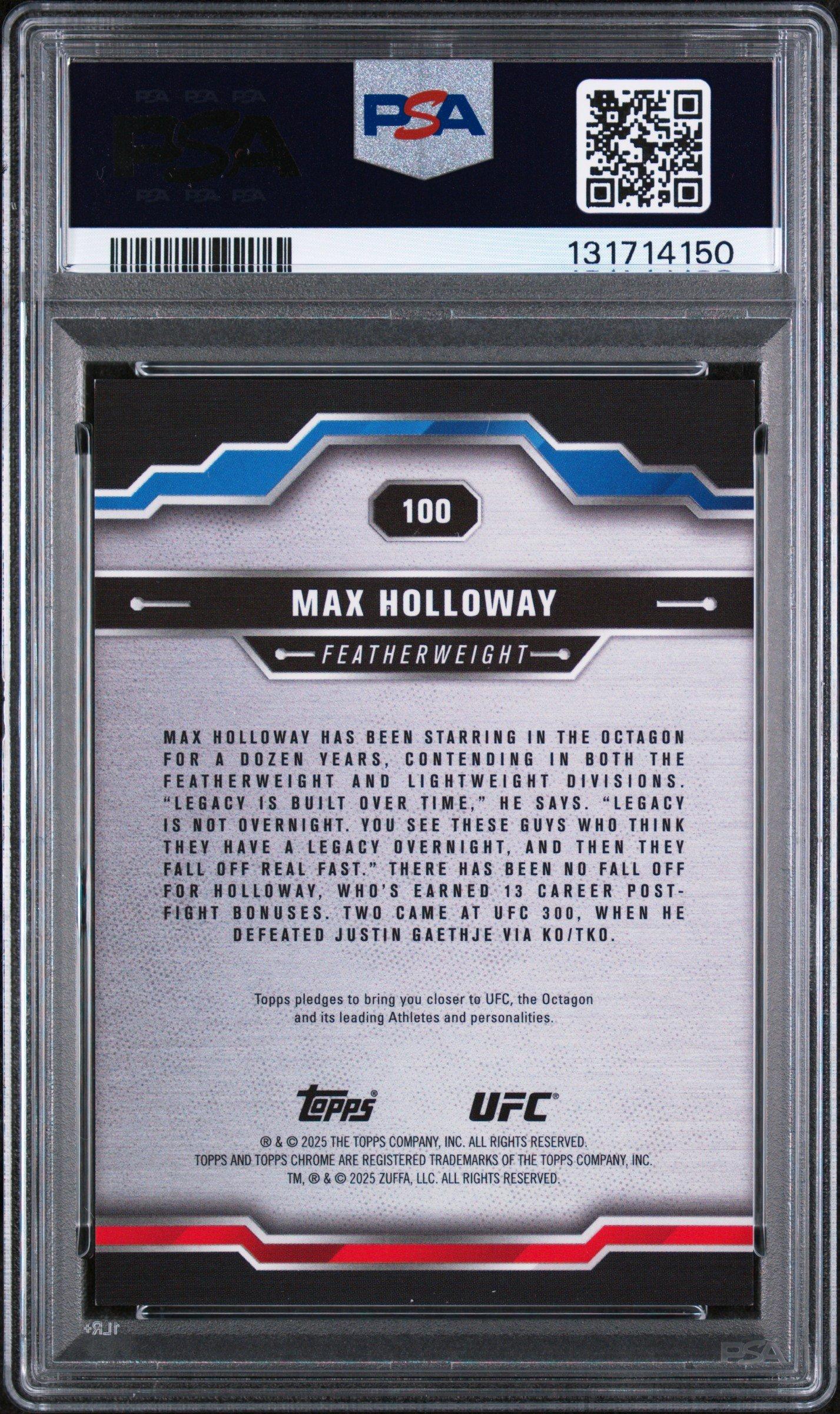 2025 Topps Chrome Ufc 100 Max Holloway Orange Raywave PSA 9 Graded 